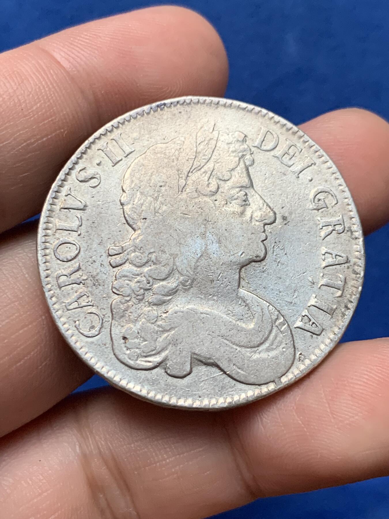 《竞宝斋》第284场- 周日，周一 2场连拍 （全场包邮） 罕见品种 1676年大不列颠 英国查理二世一克朗 希见品种 可藏