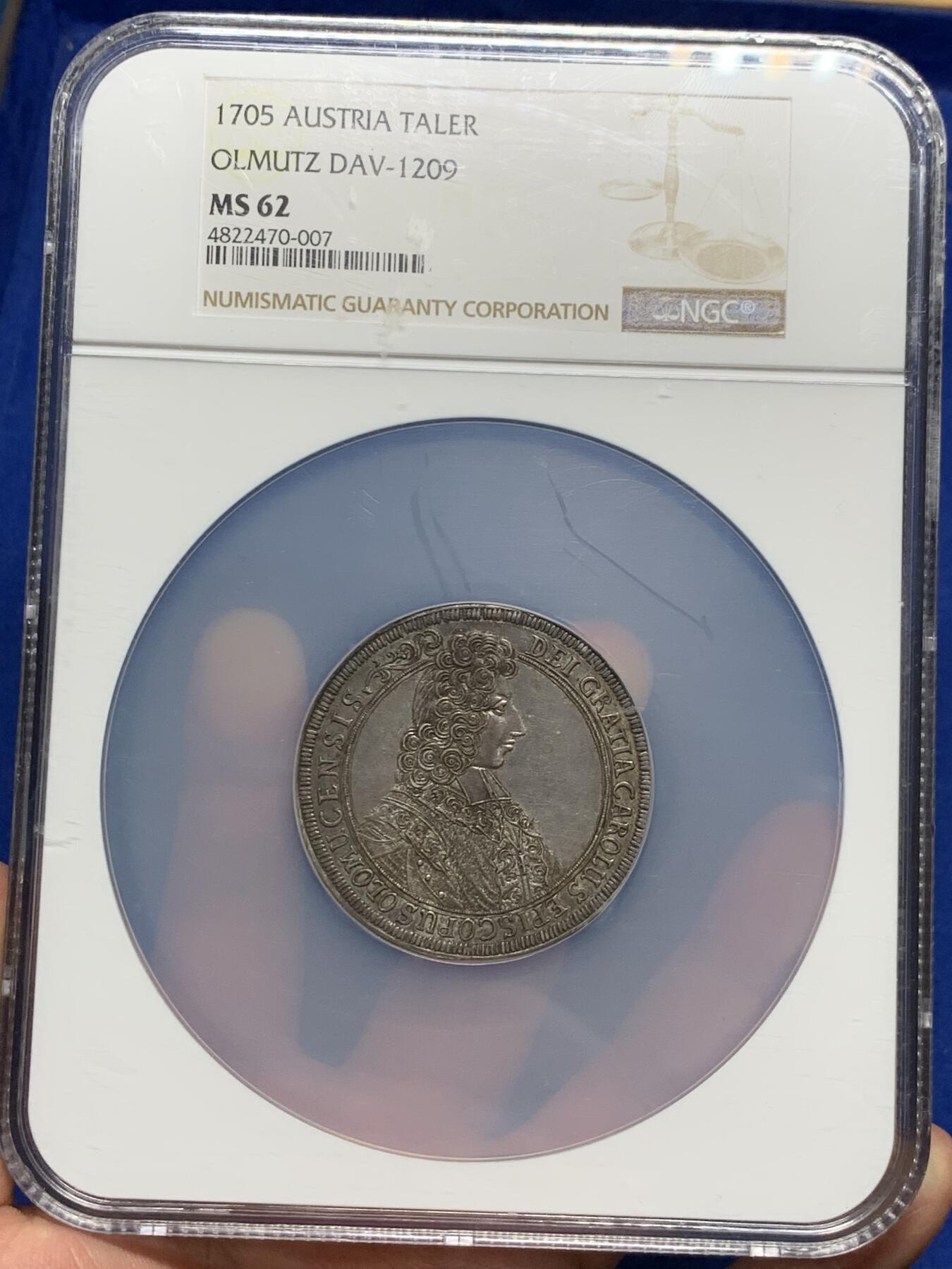 《竞宝斋》第284场- 周日，周一 2场连拍 （全场包邮） NGC MS62 波西米亚王国 1705 奥洛穆茨主教区 泰勒大银币 细节高点俱在 低评