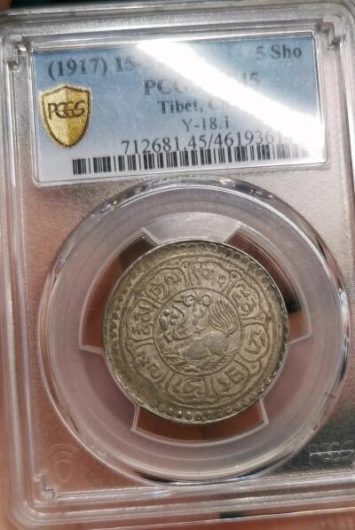 凡希社世界钱币微拍第二百七十五期 荐！1917中国西藏回头狮雪阿五钱银币PCGS-XF45，淡彩粉光细节深峻，稀有年份，P明显低评！