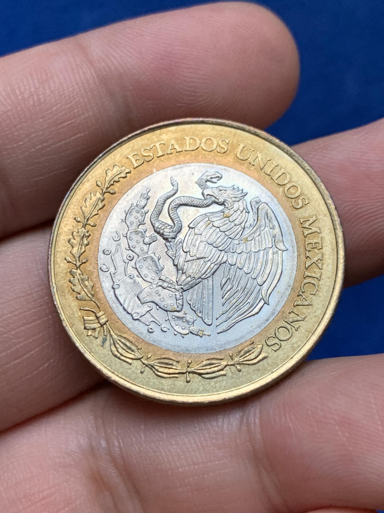 《竞宝斋》第284场- 周日，周一 2场连拍 （全场包邮） 墨西哥1993年伊达尔戈20比索双金属银币 国内少见