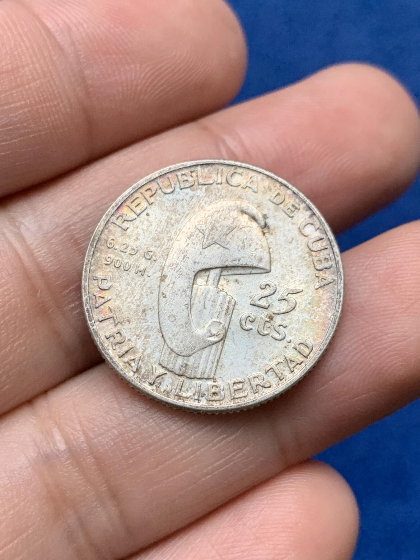 《竞宝斋》第284场- 周日，周一 2场连拍 （全场包邮） 1953年古巴何塞·马蒂25c银币