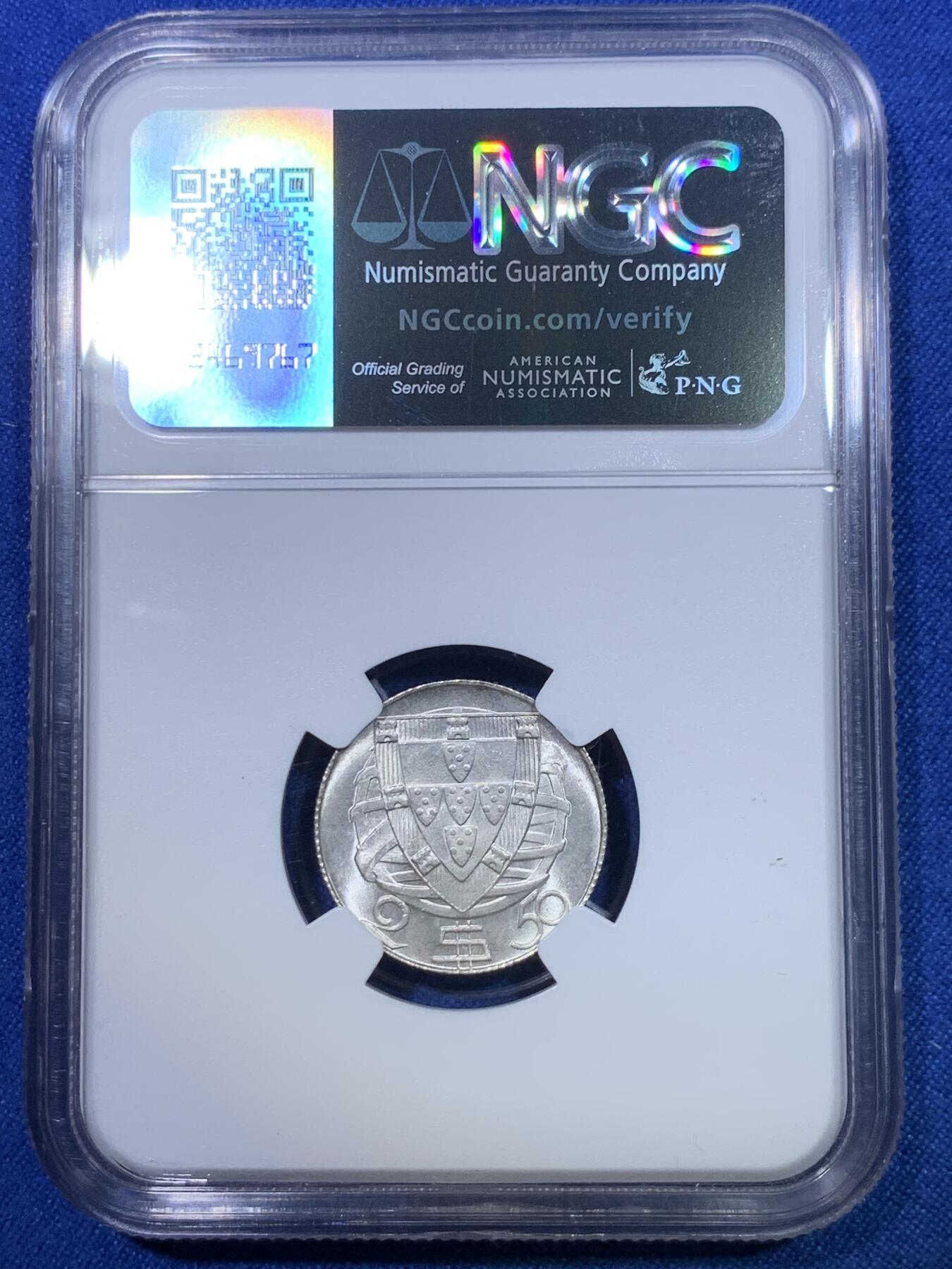 《竞宝斋》第284场- 周日，周一 2场连拍 （全场包邮） NGC MS67 葡萄牙1947年帆船2.5埃斯库多银币