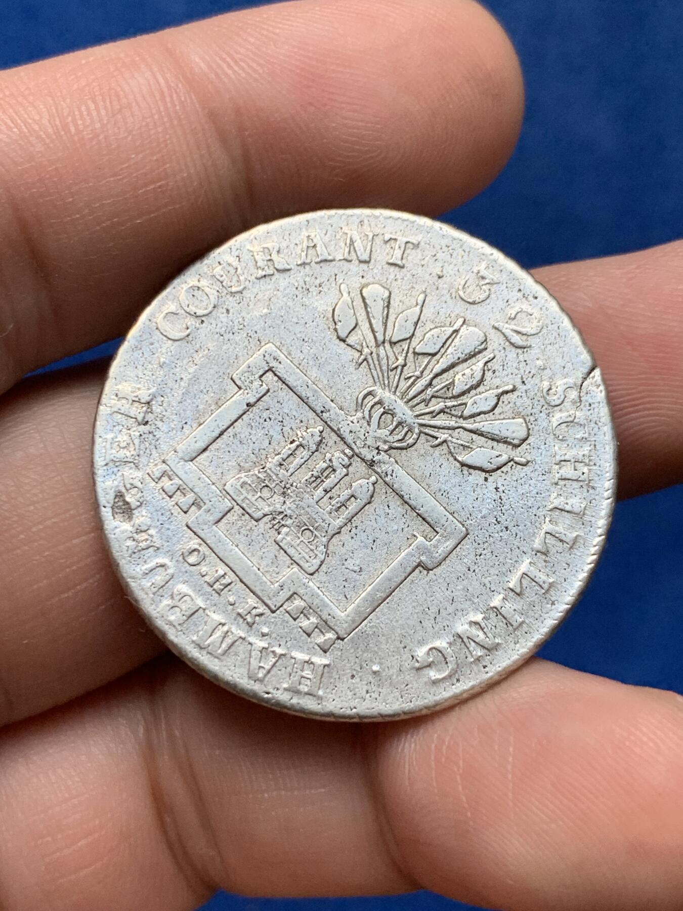 《竞宝斋》第284场- 周日，周一 2场连拍 （全场包邮） 德国 1796年 汉堡自由市 32先令 银币 早期双头鹰徽章 细节见图