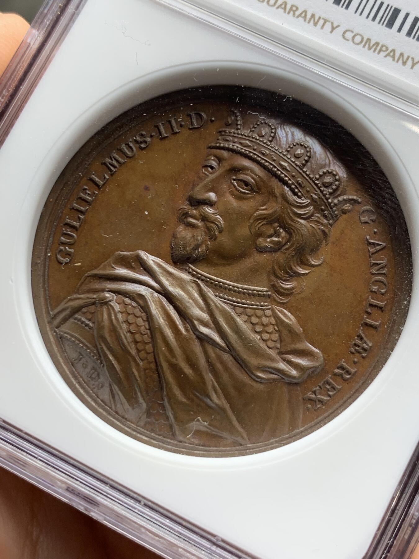 《竞宝斋》第284场- 周日，周一 2场连拍 （全场包邮） NGC MS64BN 英国 1731年 英国君主2号纪念章 NGC冠军分大铜章 威廉二世 高分精品 雕刻精美