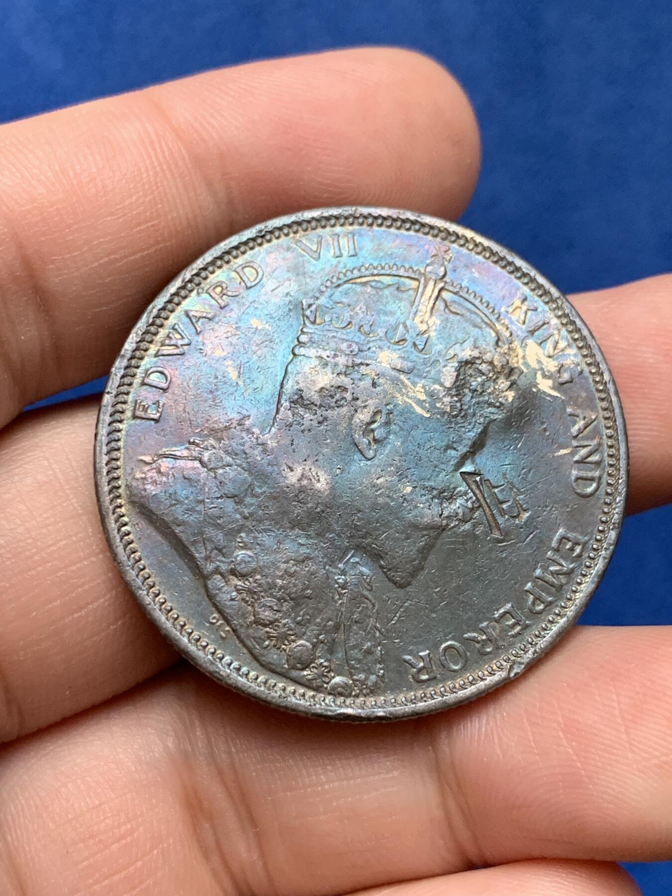 《竞宝斋》第284场- 周日，周一 2场连拍 （全场包邮） 1903年 海峡殖民地一元大样 稀少1903年份 无敌深蓝绿包浆 南方沿海完整汉字「交」「二」趣味戳