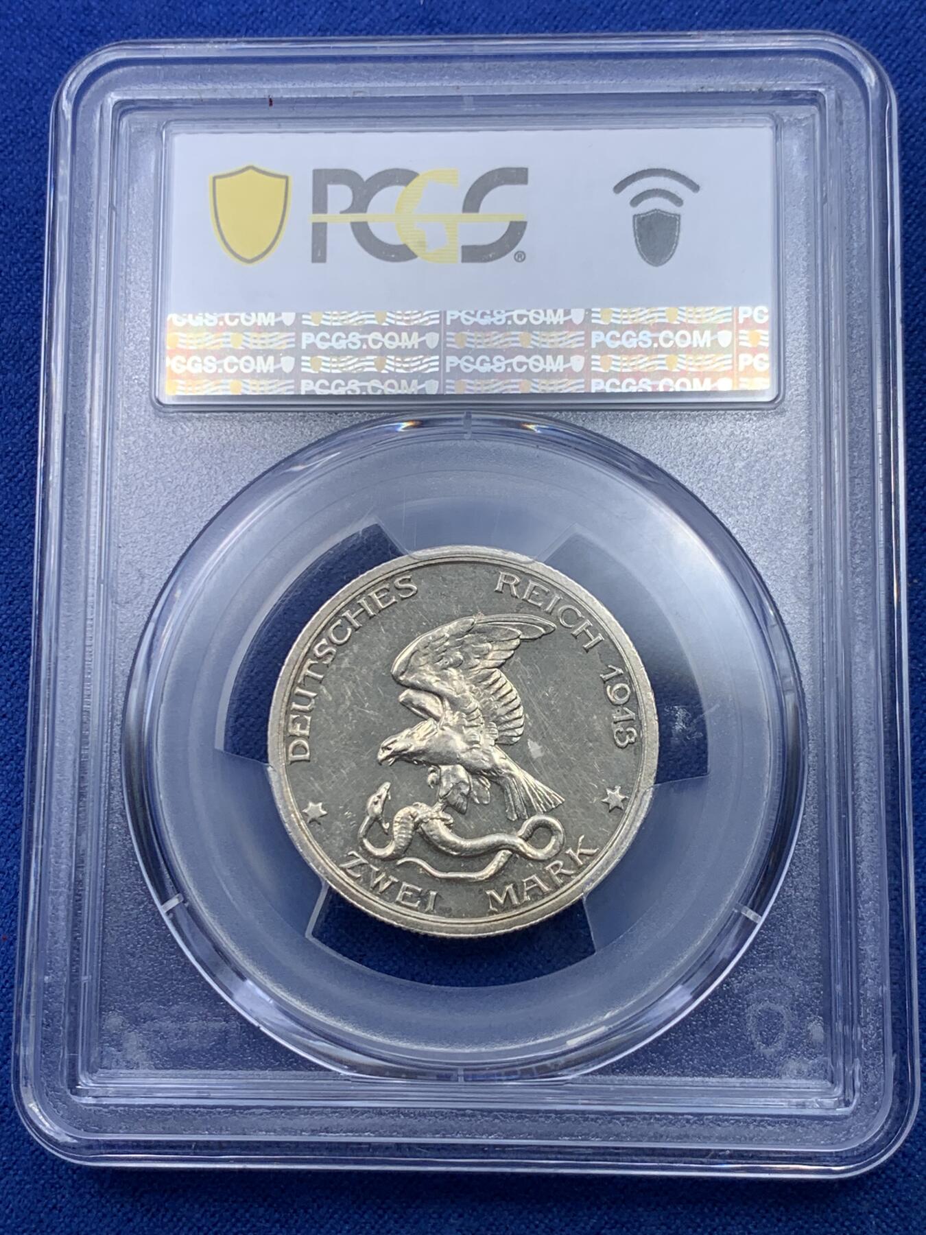 《竞宝斋》第284场- 周日，周一 2场连拍 （全场包邮） PCGS PR63CAM 德国1913普法战争胜利100周年2马克精制币 更高评级只有39枚