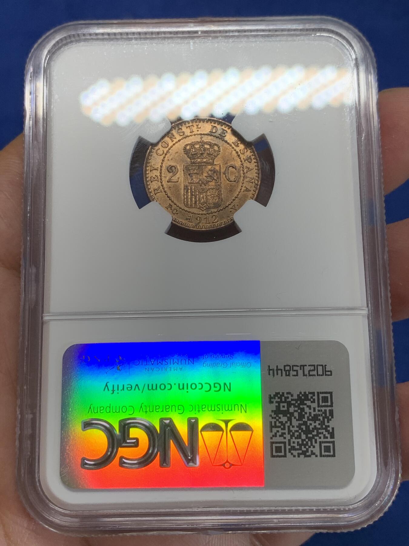 《竞宝斋》第284场- 周日，周一 2场连拍 （全场包邮） NGC UNCD 西班牙1912年阿方索十三世2分铜币