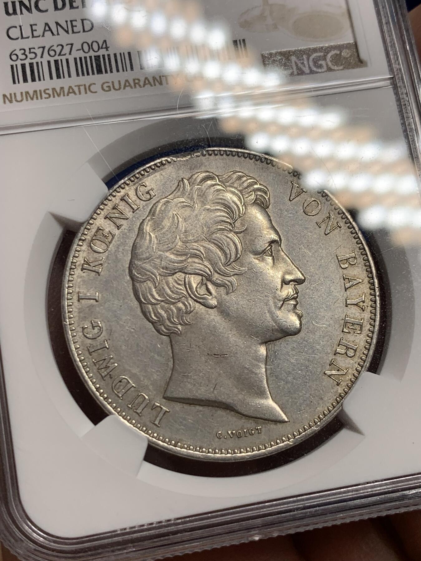 《竞宝斋》第284场- 周日，周一 2场连拍 （全场包邮） NGC UNC 德国1839年巴伐利亚选帝侯骑马雕像历史双泰勒 37.12g 大银币