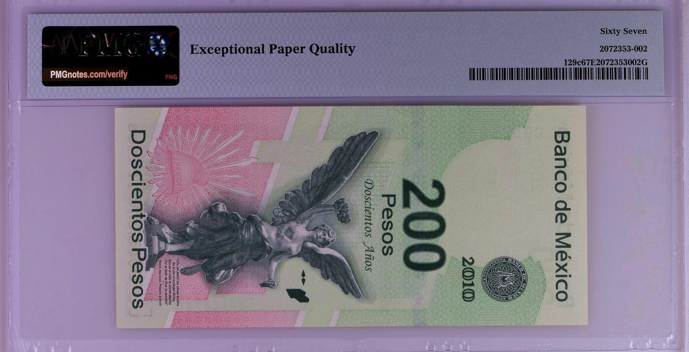 【Blue Auction】✨世界纸币精拍第499期【精】 【乱蛇号 千位小号】墨西哥 2008年200比索 PMG67EPQ 高分 