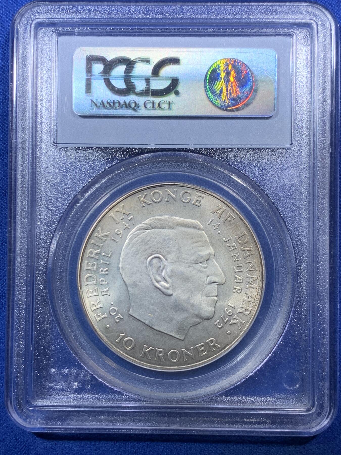 《竞宝斋》第285场- 周日，周一 2场连拍 （全场包邮） PCGS MS66 丹麦1972年10克朗结婚25周年纪念银币 高分稀少