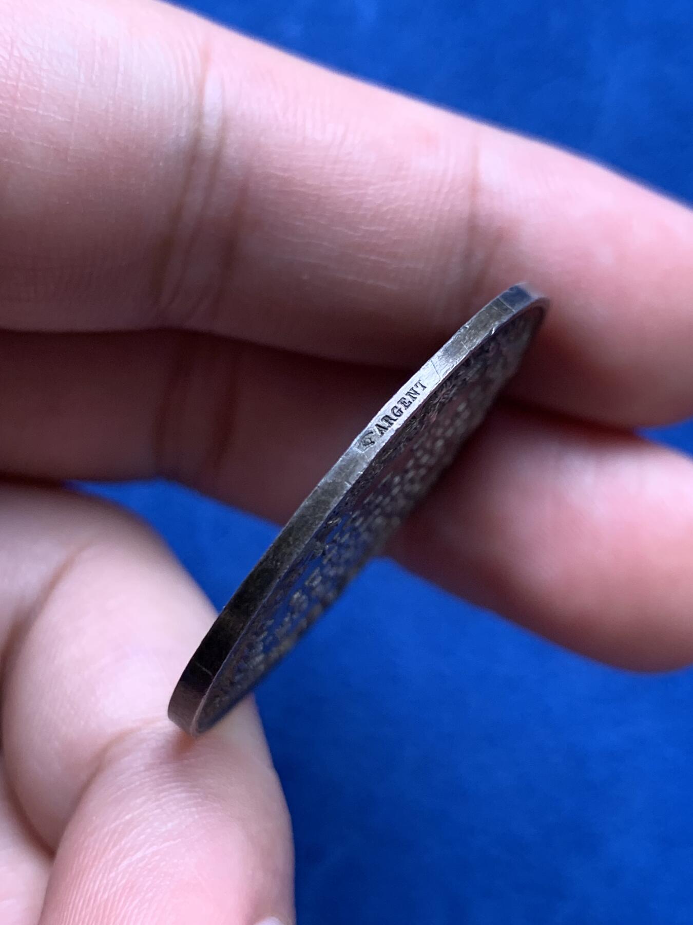 《竞宝斋》第285场- 周日，周一 2场连拍 （全场包邮） 法国1845-1860里昂农园艺与自然历史协会圆型银代币 手指铭 35mm 13.8g