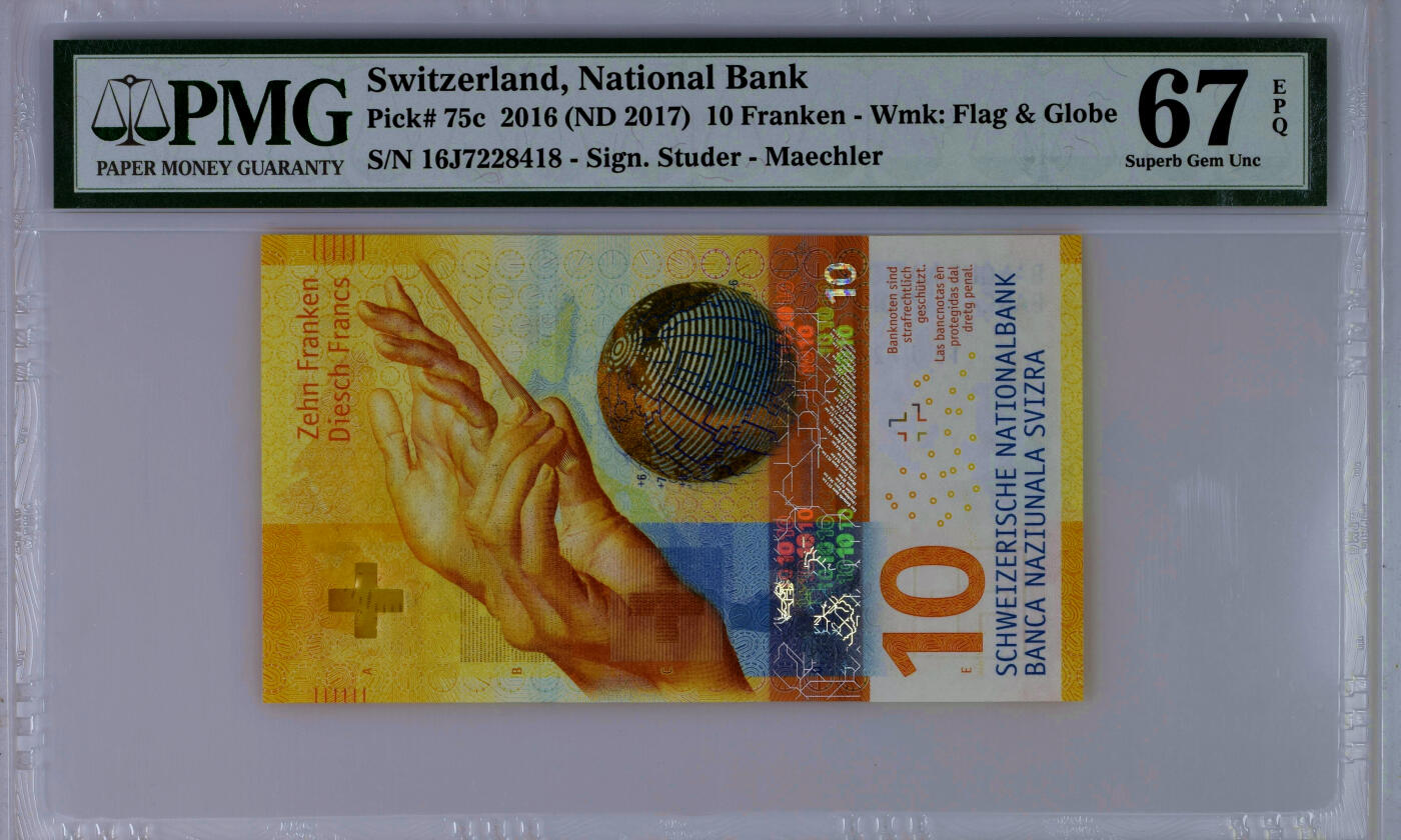 【Blue Auction】✨世界纸币精拍第499期【精】  瑞士 2016年10法郎 PMG67EPQ 高分