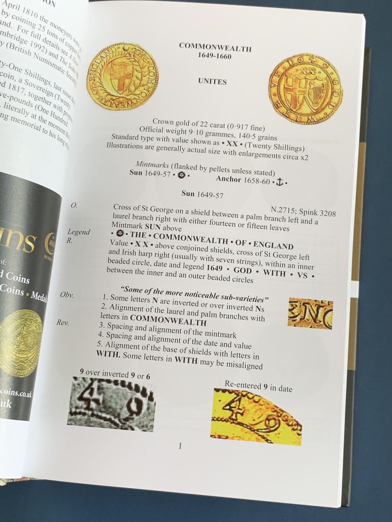 《竞宝斋》第285场- 周日，周一 2场连拍 （全场包邮） 英国spink 目录  1649-1816金币（第一卷） 几乎全新