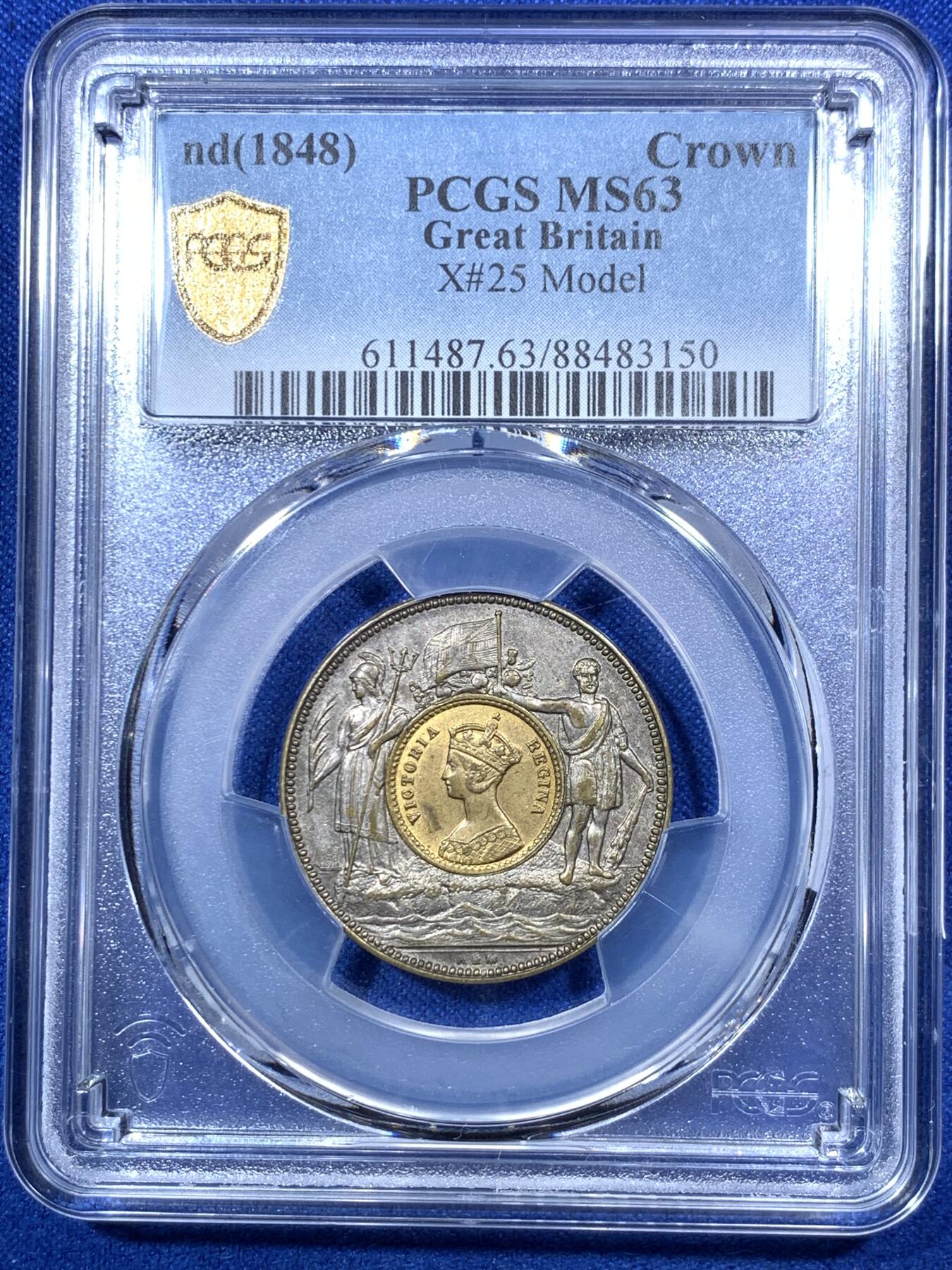 《竞宝斋》第285场- 周日，周一 2场连拍 （全场包邮） PCGS-MS63 英国 1848 维多利亚 哥特双色 克朗 收录克劳斯珍稀币 状态万里挑一 1848英国MODEL克朗稀少 版本 高点俱在 低评