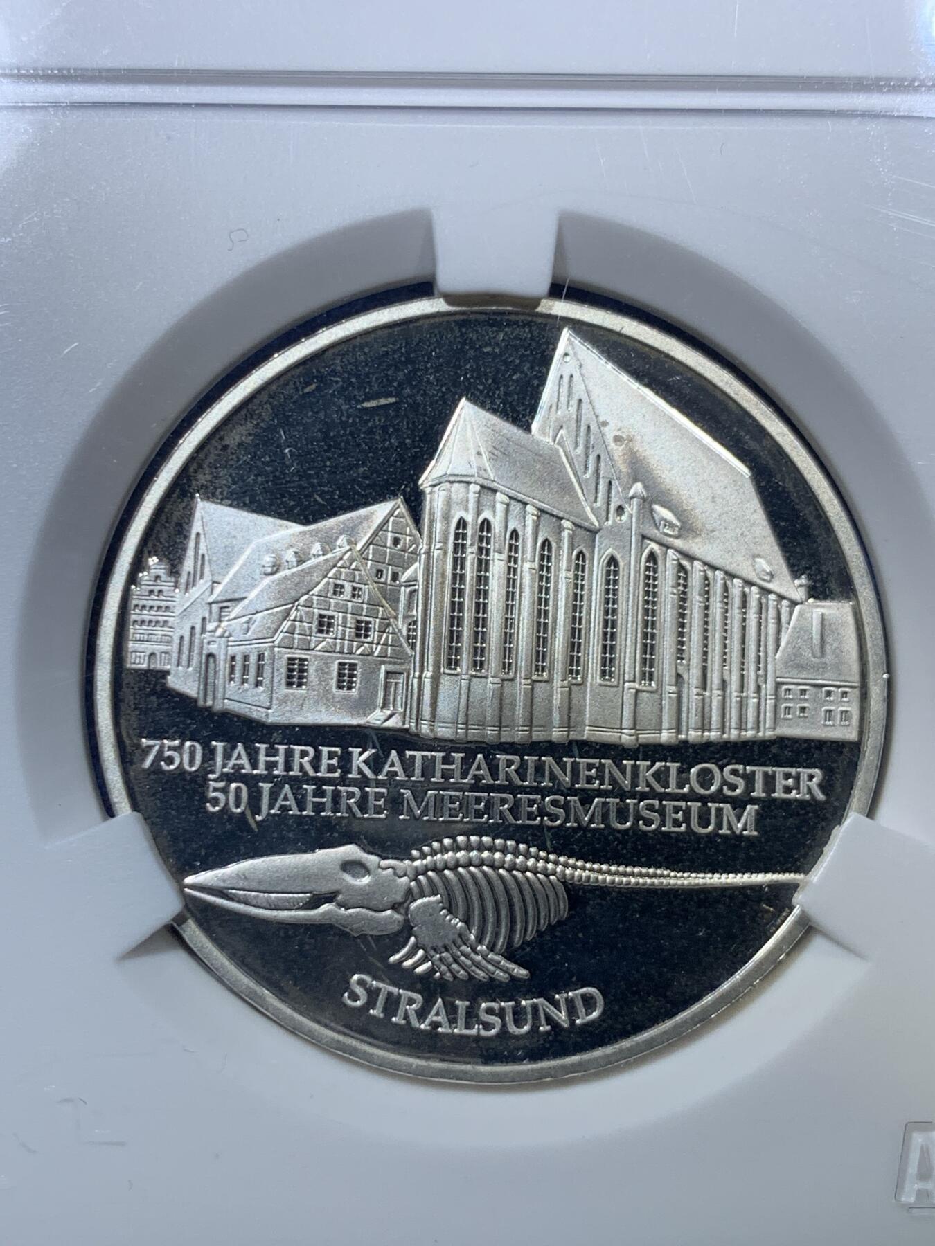 《竞宝斋》第285场- 周日，周一 2场连拍 （全场包邮） ACG PF67 德国2001年海军博物馆50周年10马克精制银币 少见好品