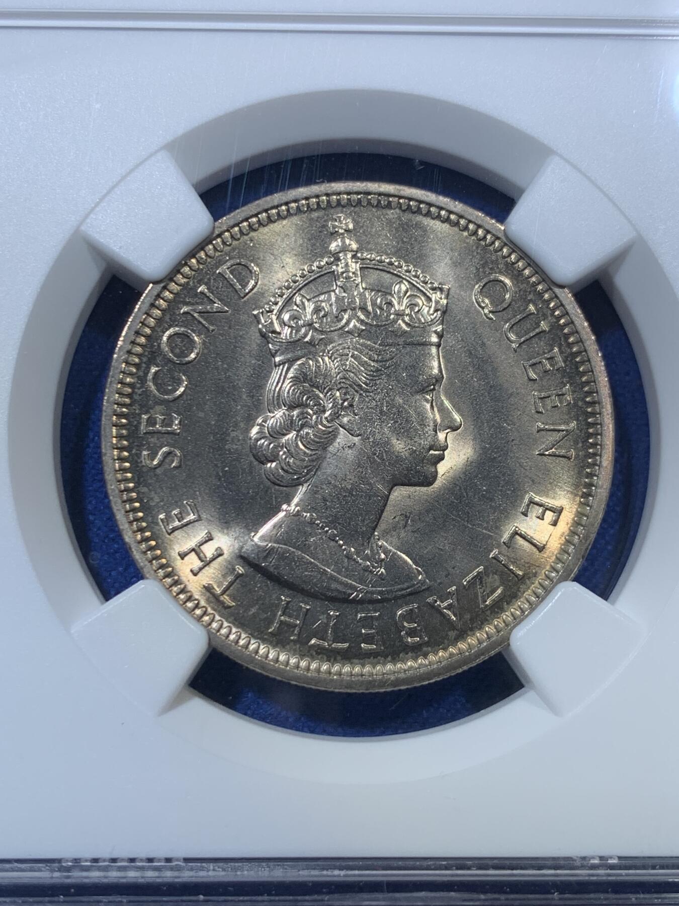 《竞宝斋》第285场- 周日，周一 2场连拍 （全场包邮） NGC MS66 中国香港1972年大一元镍币 经典的女王像加狮子图案