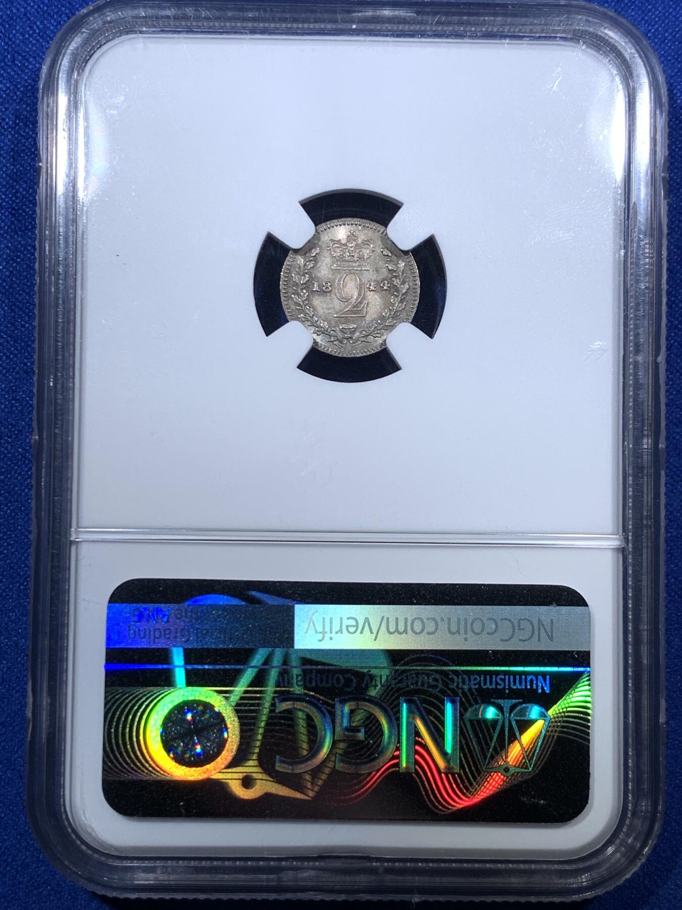 《竞宝斋》第285场- 周日，周一 2场连拍 （全场包邮） 4枚一组 NGC MS65/66/66/64 英国1844 维多利亚 濯足币 1P+2P+3P+4P 高分小维濯足 淡灰色带彩包浆漂亮