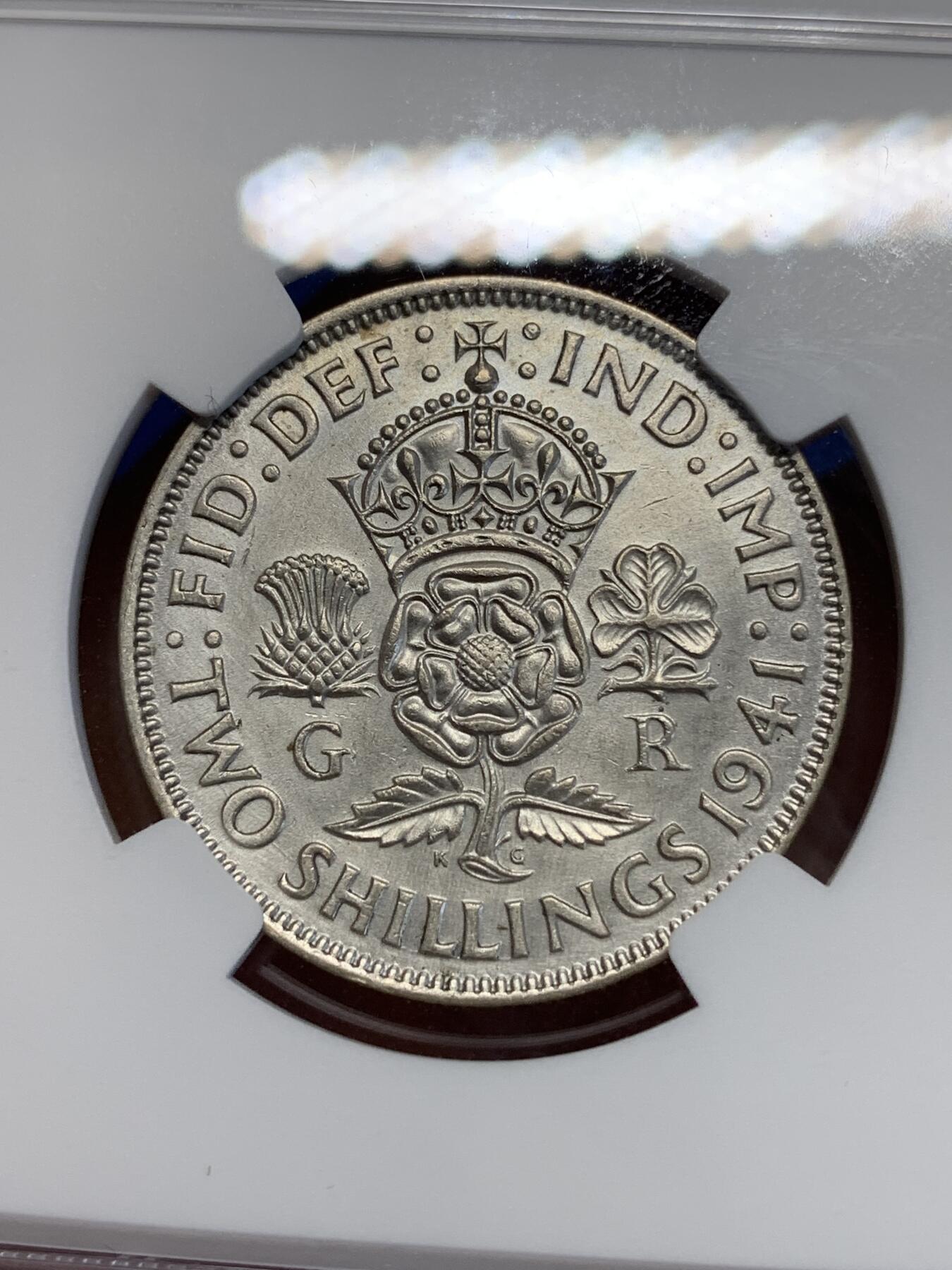 《竞宝斋》第285场- 周日，周一 2场连拍 （全场包邮） NGC AUD 英国1941乔治六世2先令银币