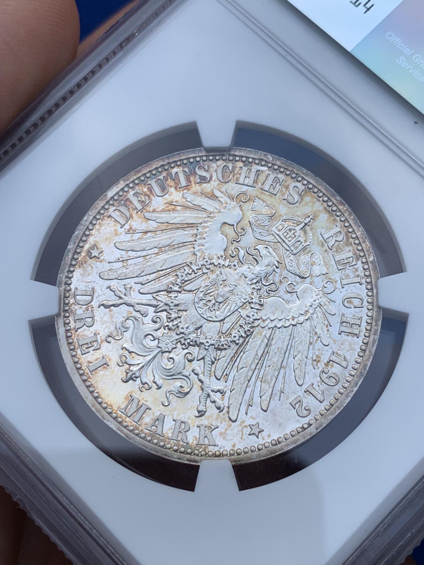 《竞宝斋》第285场- 周日，周一 2场连拍 （全场包邮） NGC PF65 德国1912A吕贝克精制3马克 亚军分 更高评级的只有1枚