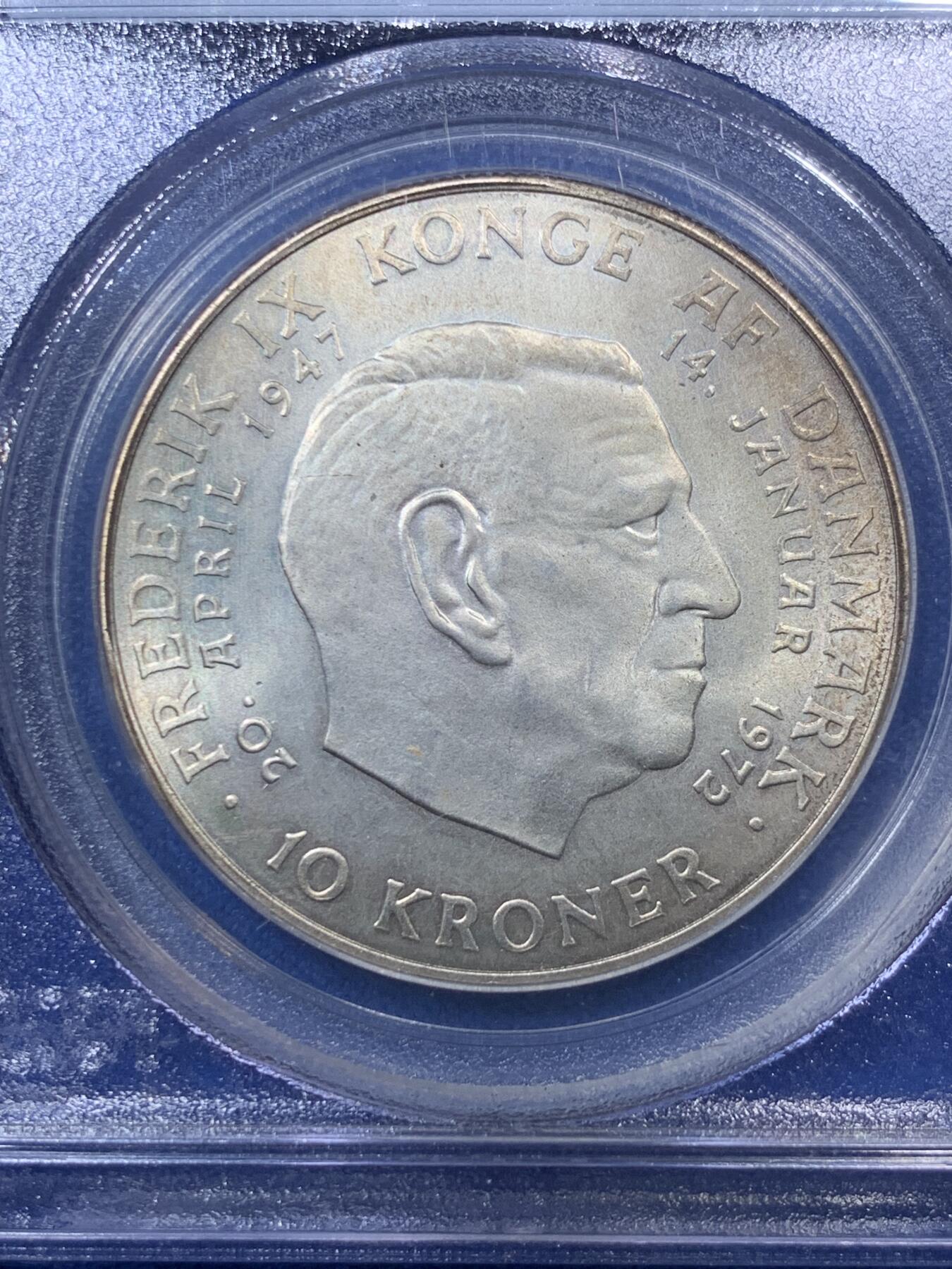 《竞宝斋》第285场- 周日，周一 2场连拍 （全场包邮） PCGS MS66 丹麦1972年10克朗结婚25周年纪念银币 高分稀少