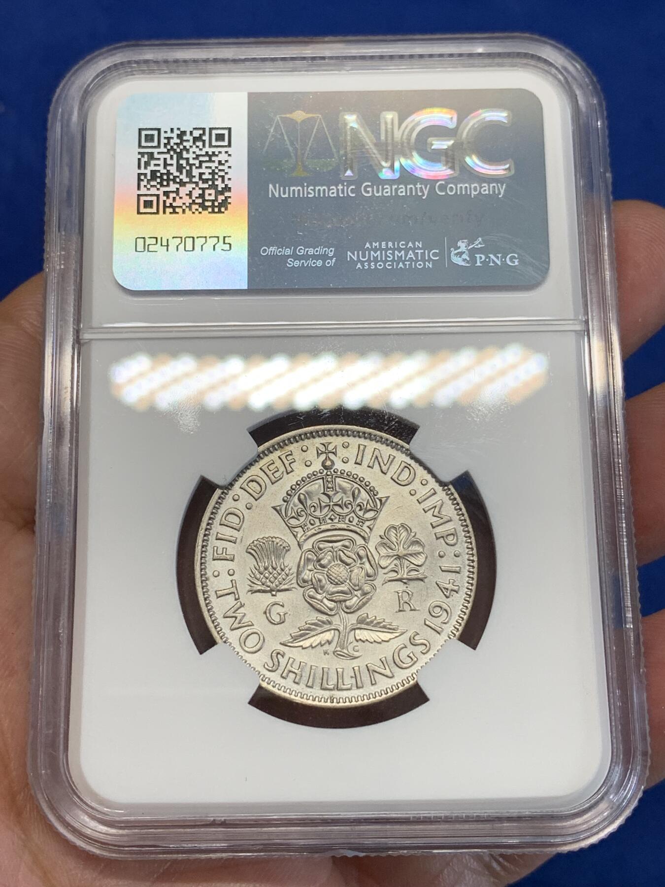 《竞宝斋》第285场- 周日，周一 2场连拍 （全场包邮） NGC AUD 英国1941乔治六世2先令银币