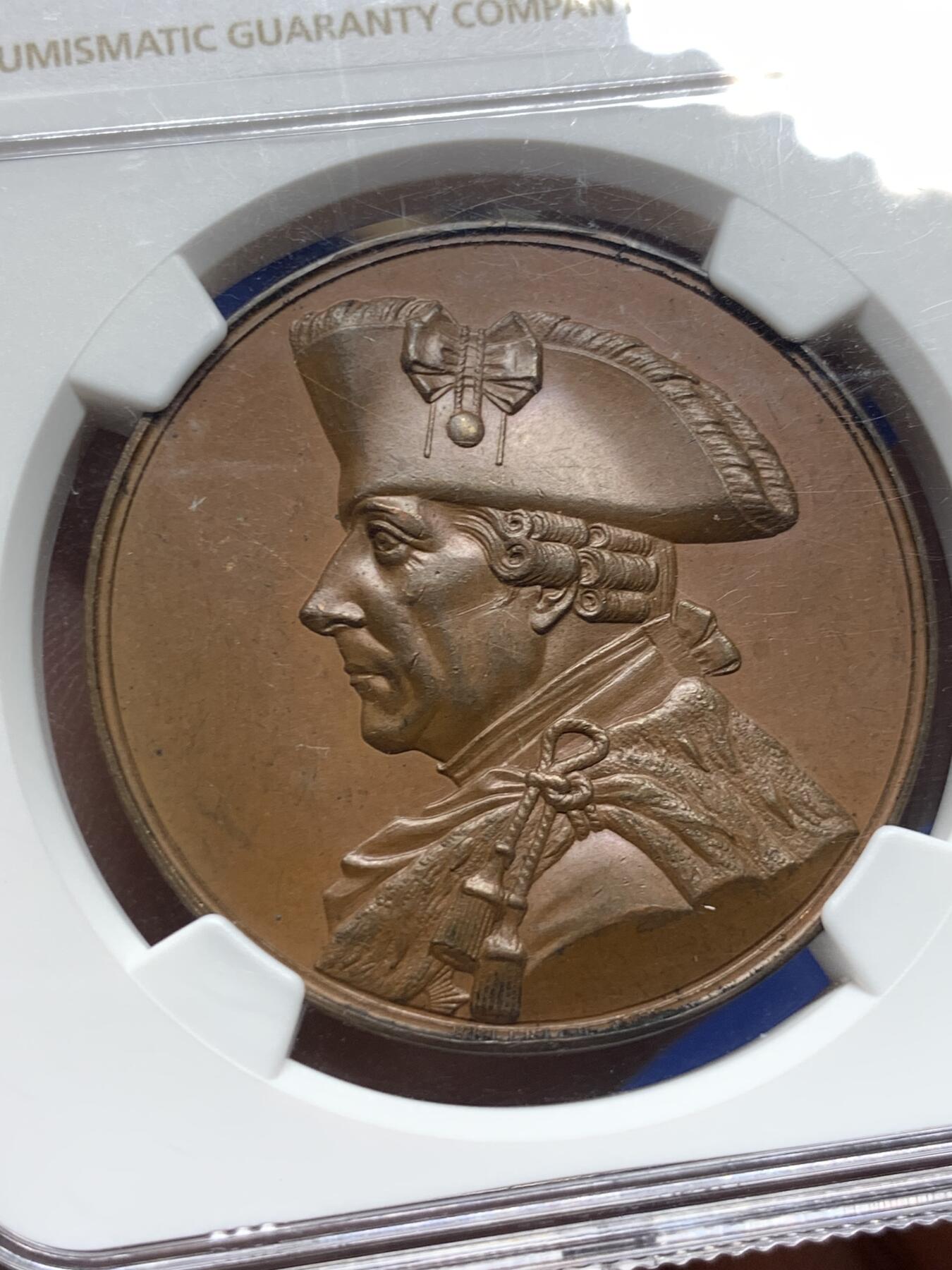 《竞宝斋》第285场- 周日，周一 2场连拍 （全场包邮） NGC MS63 德国1851普鲁士“腓特烈大帝”铜质纪念章 棕色