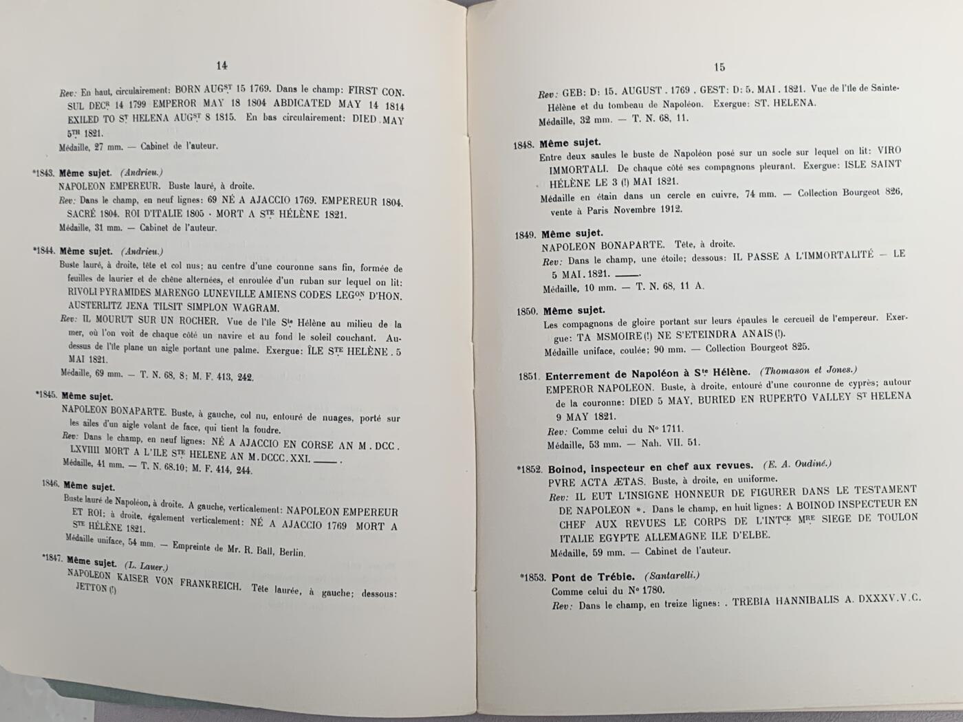《竞宝斋》第285场- 周日，周一 2场连拍 （全场包邮） 拿破仑 Bramsen章牌目录，各大鉴定公司引用目录，专业级目录，该目录分三册，分别是1799-1809（1904年发行），1810-1815（1907年发行），1816-1869（1913年发行）。该目录为原版目录，为华盛顿图书馆藏书。