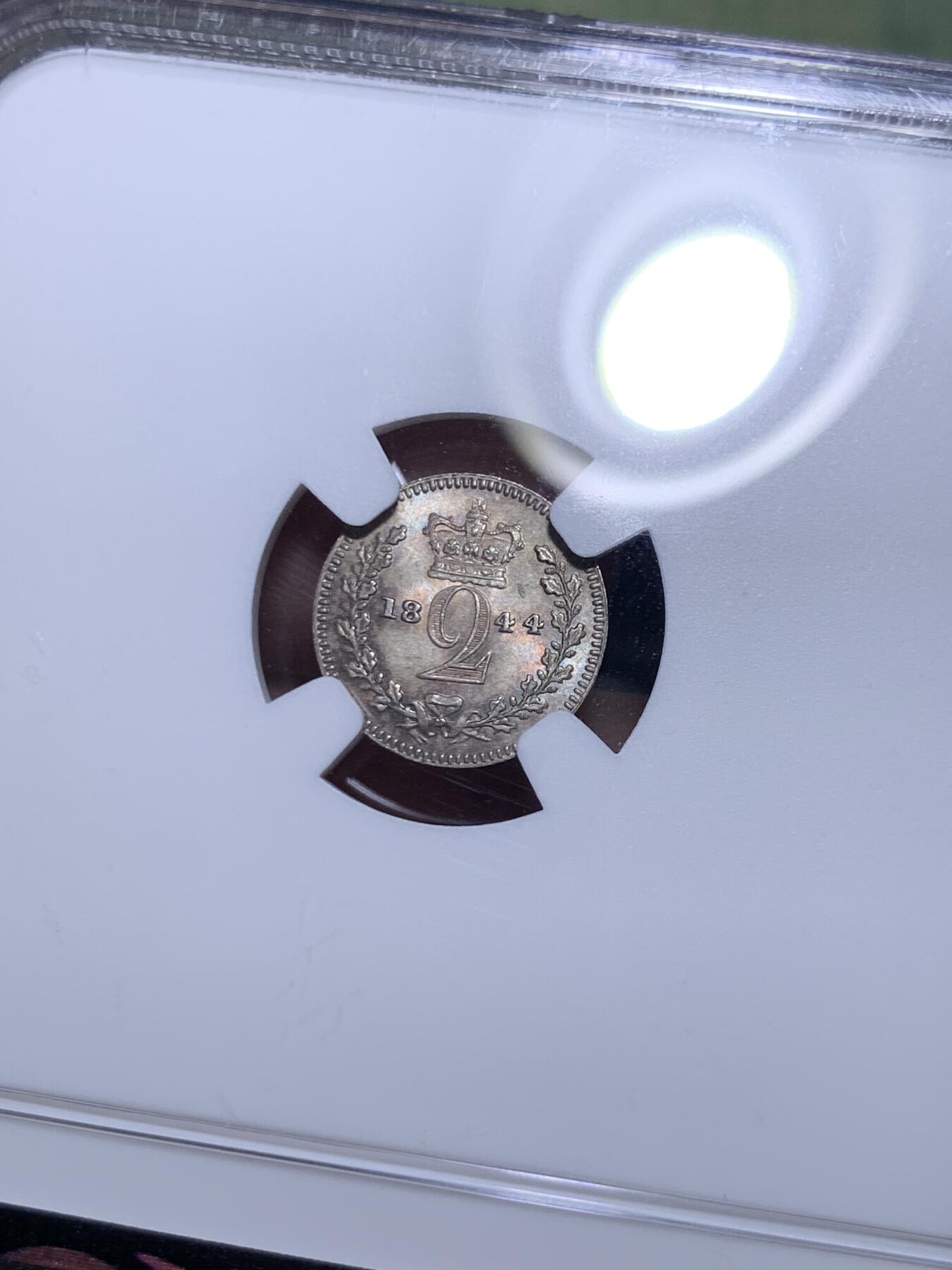 《竞宝斋》第285场- 周日，周一 2场连拍 （全场包邮） 4枚一组 NGC MS65/66/66/64 英国1844 维多利亚 濯足币 1P+2P+3P+4P 高分小维濯足 淡灰色带彩包浆漂亮