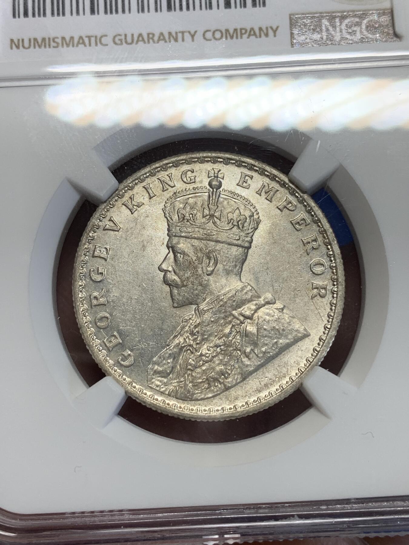 《竞宝斋》第285场- 周日，周一 2场连拍 （全场包邮） NGC AU55 英属印度 1918年 C版 乔五 1卢比银币