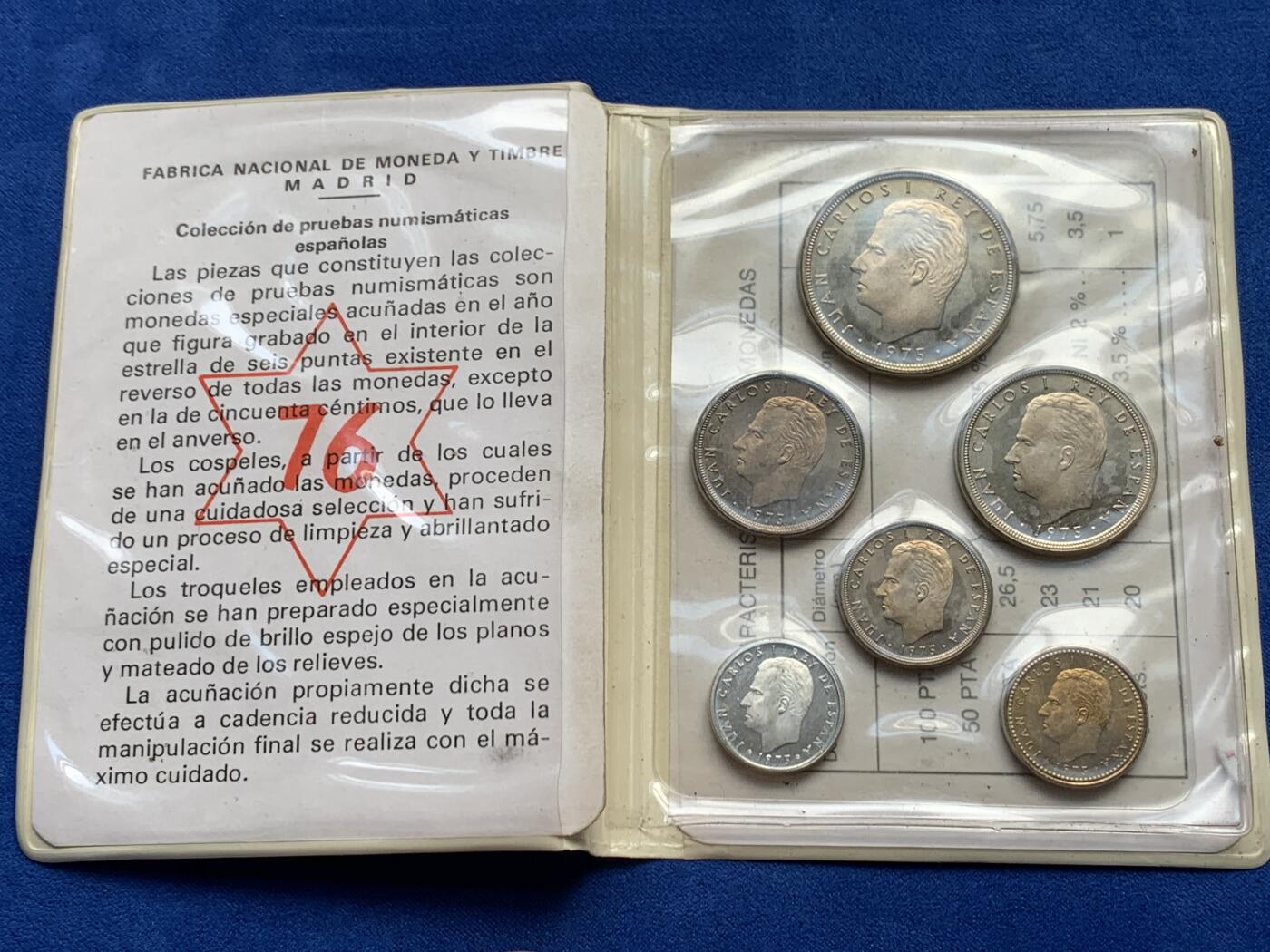 《竞宝斋》第285场- 周日，周一 2场连拍 （全场包邮） 册装 西班牙1975胡安卡洛斯一世6枚装套币