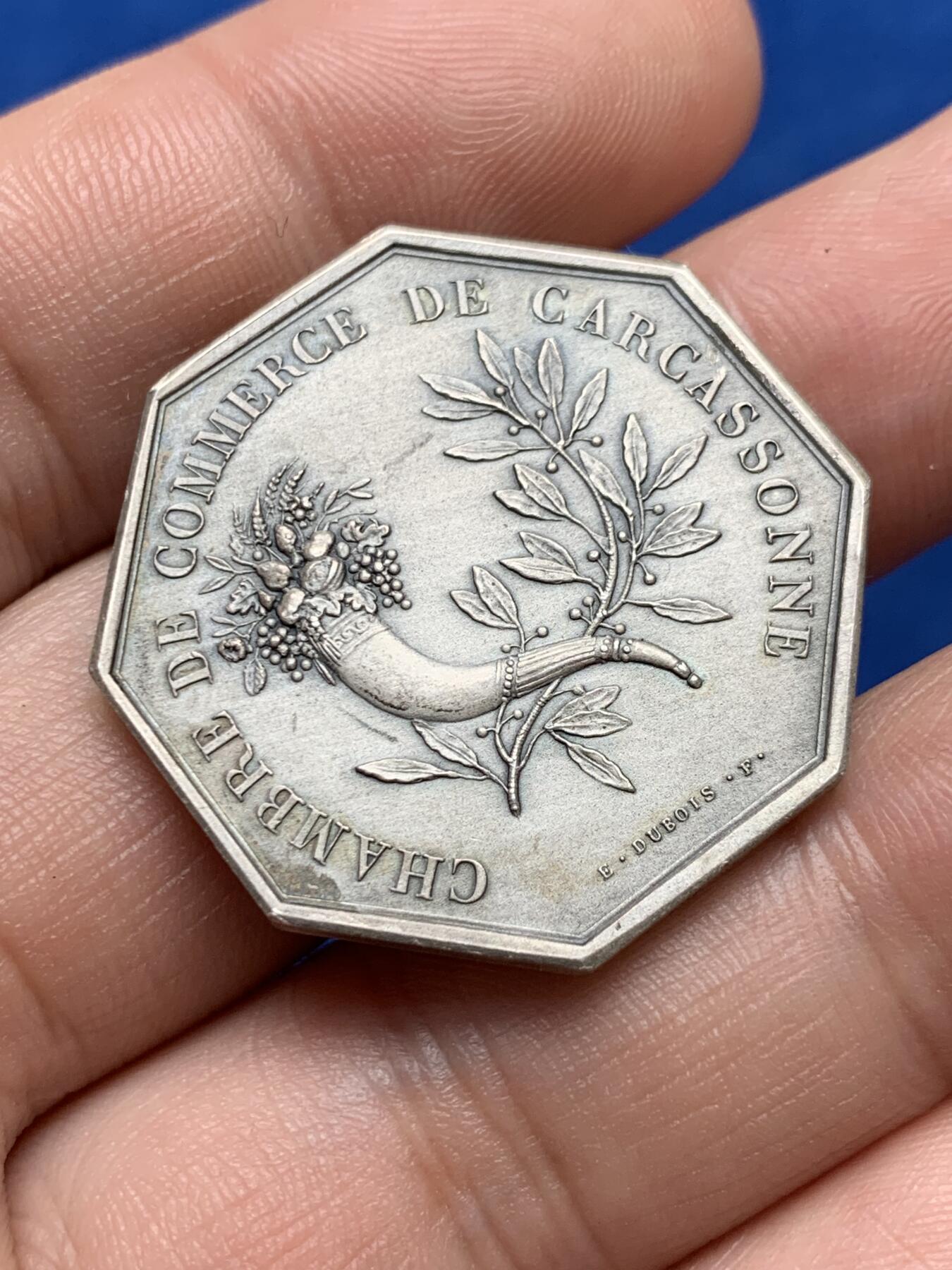 《竞宝斋》第285场- 周日，周一 2场连拍 （全场包邮） 1880-1898年 法国八角代用币 商业之神墨丘利 细节栩栩如生 可入盒