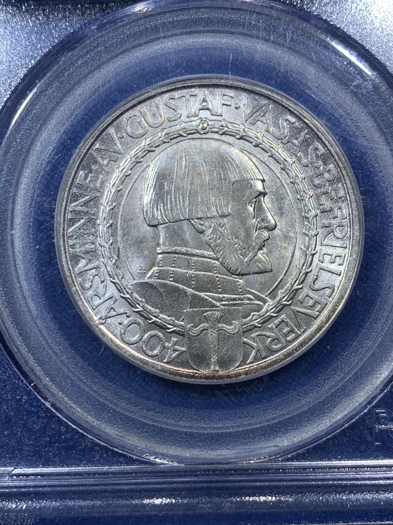 《竞宝斋》第285场- 周日，周一 2场连拍 （全场包邮） PCGS MS66 瑞典1921年2克朗纪念银币 高分稀少