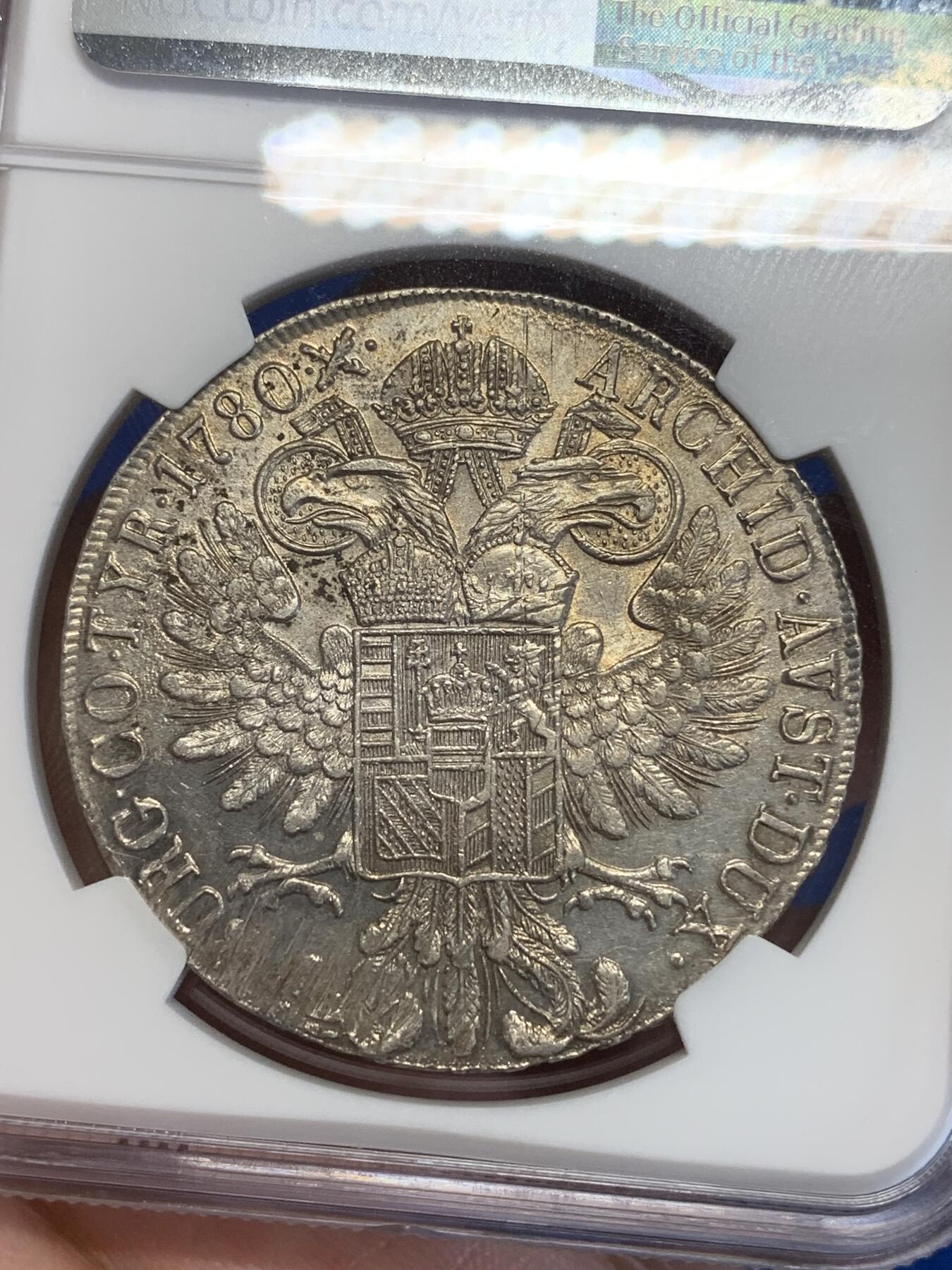 《竞宝斋》第285场- 周日，周一 2场连拍 （全场包邮） NGC AUD 奥地利1780特雷西女王（俗称大奶妈）1泰勒大银币 1815-28早期铸造 意大利米兰厂 看不出清洗