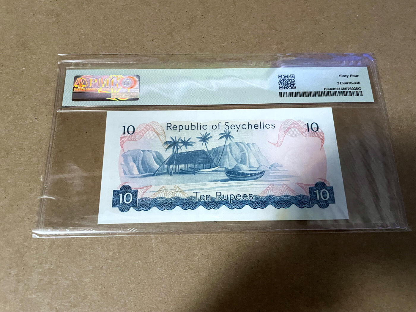 【Blue Auction】✨世界纸币精拍第499期【精】 【A/1冠】塞舌尔 1976年10卢比 PMG64 