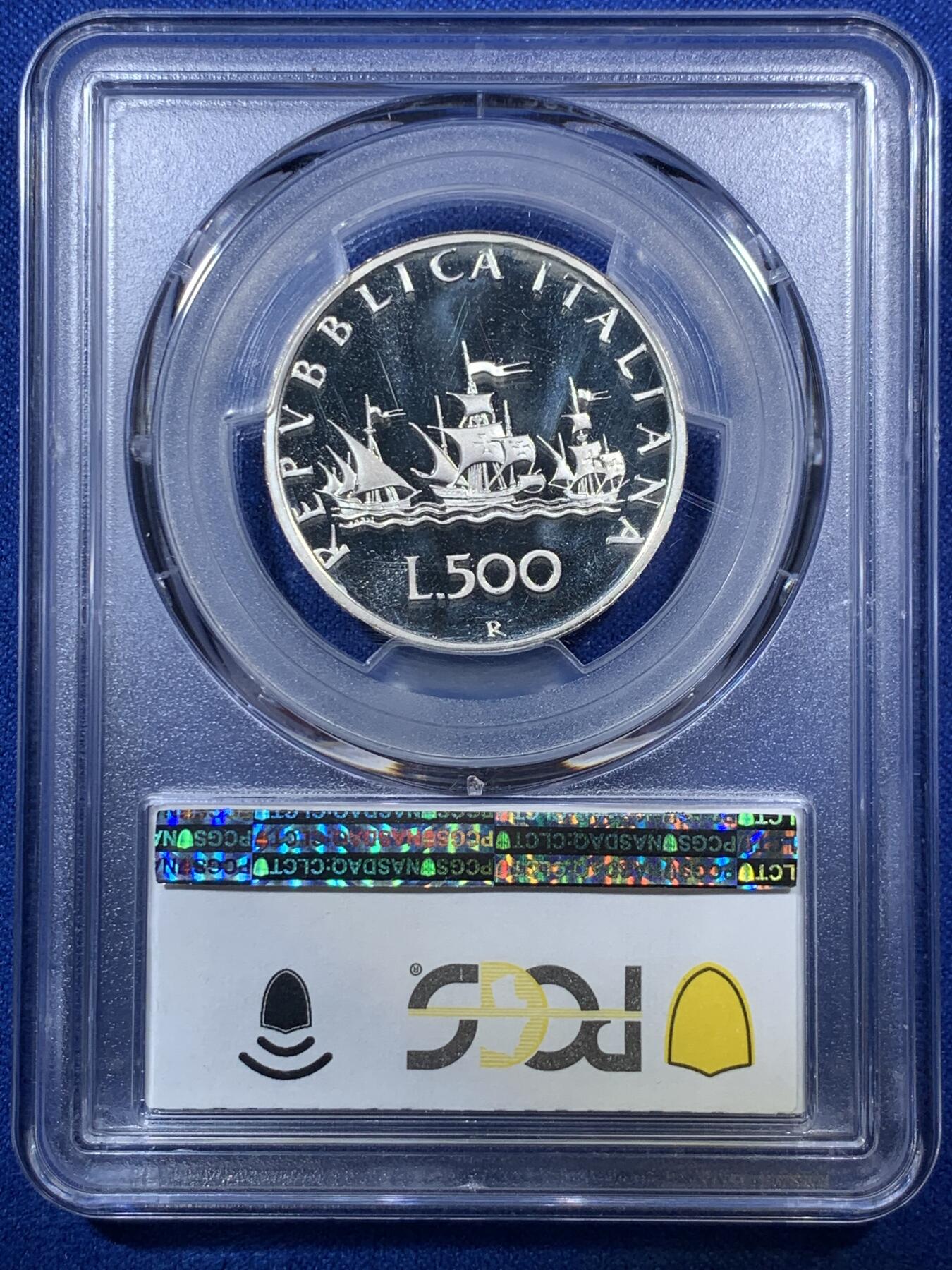《竞宝斋》第285场- 周日，周一 2场连拍 （全场包邮） PCGS PR67DCAM 意大利 1991年 帆船女神 500里拉 精制银币 经典设计
