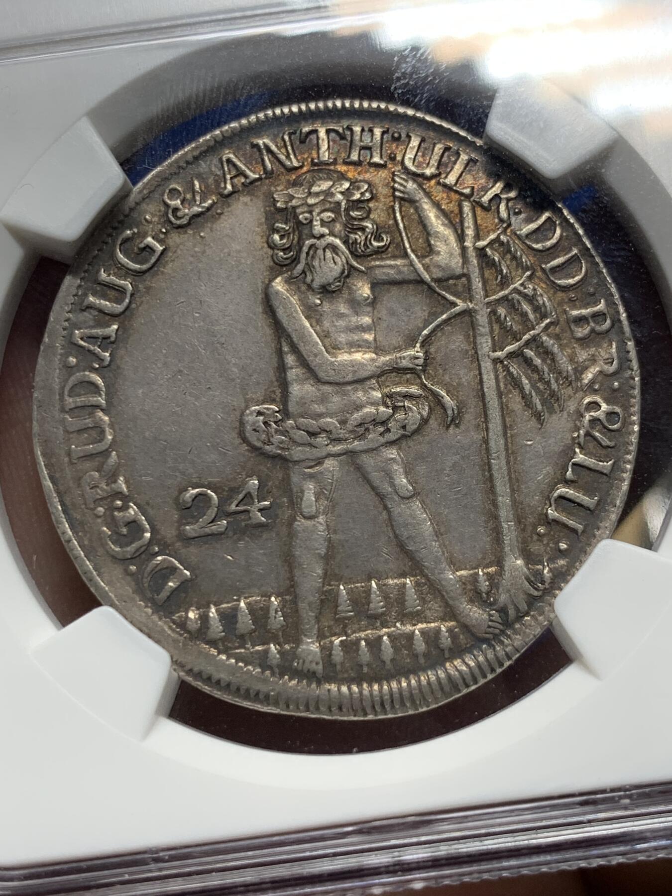 《竞宝斋》第285场- 周日，周一 2场连拍 （全场包邮） NGC AU50 德国1699年布伦瑞克-沃尔芬巴特尔24格罗申（1/2泰勒 )