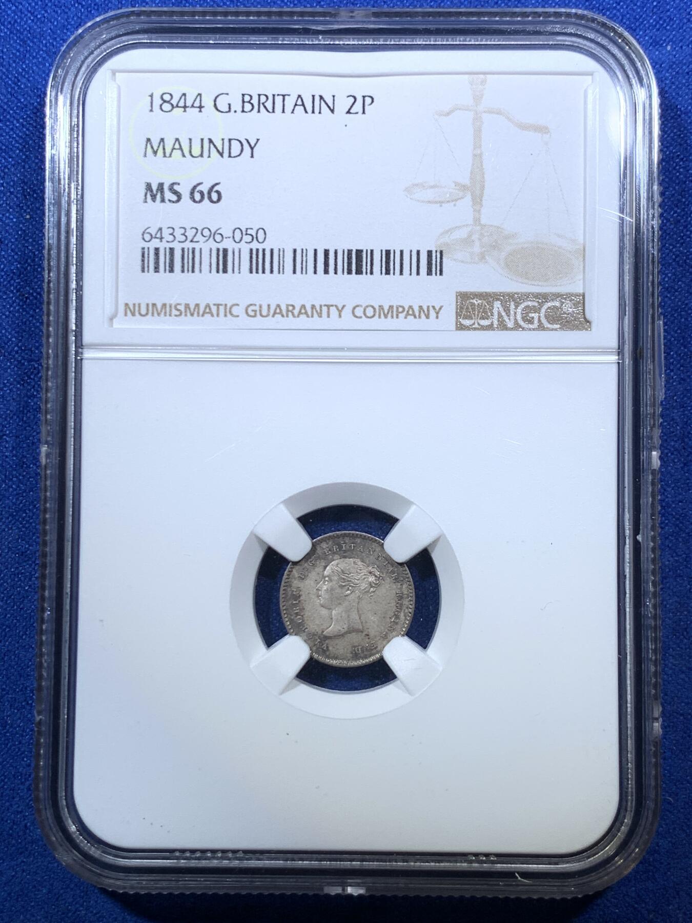 《竞宝斋》第285场- 周日，周一 2场连拍 （全场包邮） 4枚一组 NGC MS65/66/66/64 英国1844 维多利亚 濯足币 1P+2P+3P+4P 高分小维濯足 淡灰色带彩包浆漂亮