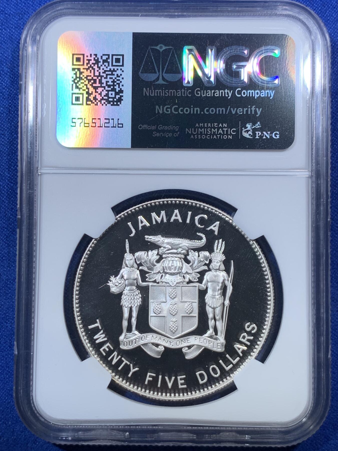 《竞宝斋》第285场- 周日，周一 2场连拍 （全场包邮） NGC PF69UC 牙买加1995年联合国成立五十周年25元精制银币 更高分三枚