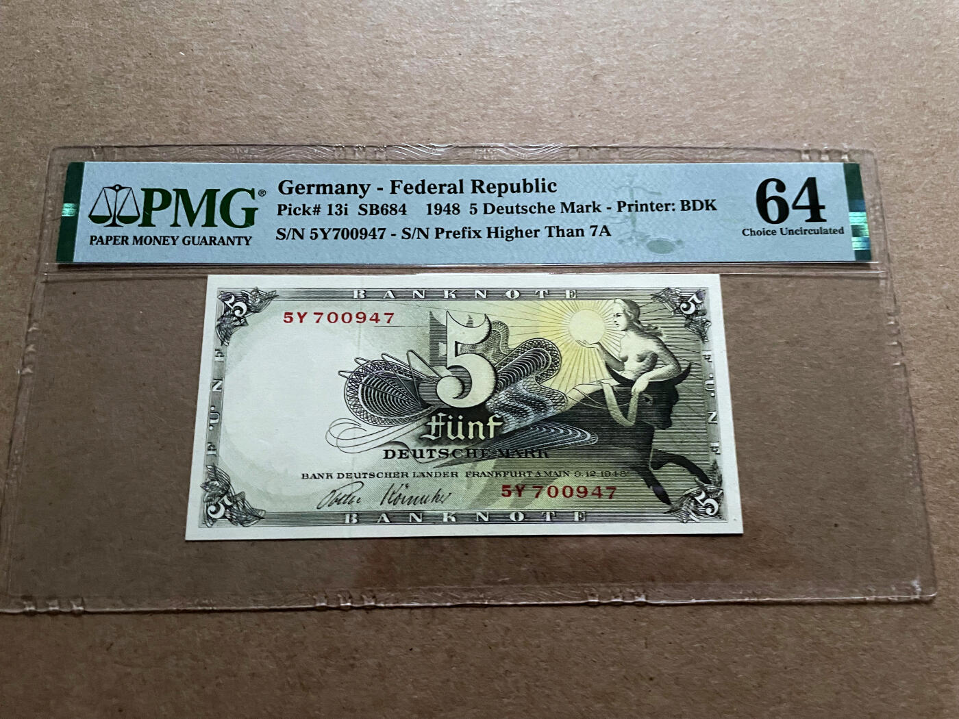 【Blue Auction】✨世界纸币精拍第499期【精】  德国 1948年5马克 欧罗巴女神 PMG64 