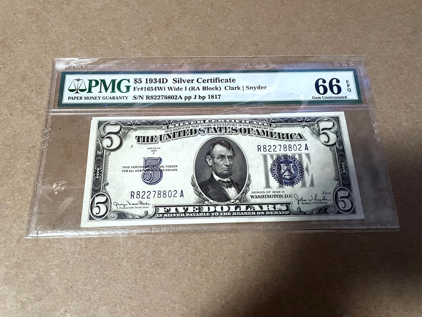 【Blue Auction】✨世界纸币精拍第499期【精】 美国 1934年5美金 银币券 PMG66EPQ 