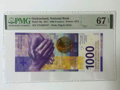 【Blue Auction】✨世界纸币精拍第499期【精】 -     瑞士 手版 2017年1000法郎 PMG67EPQ 高分 