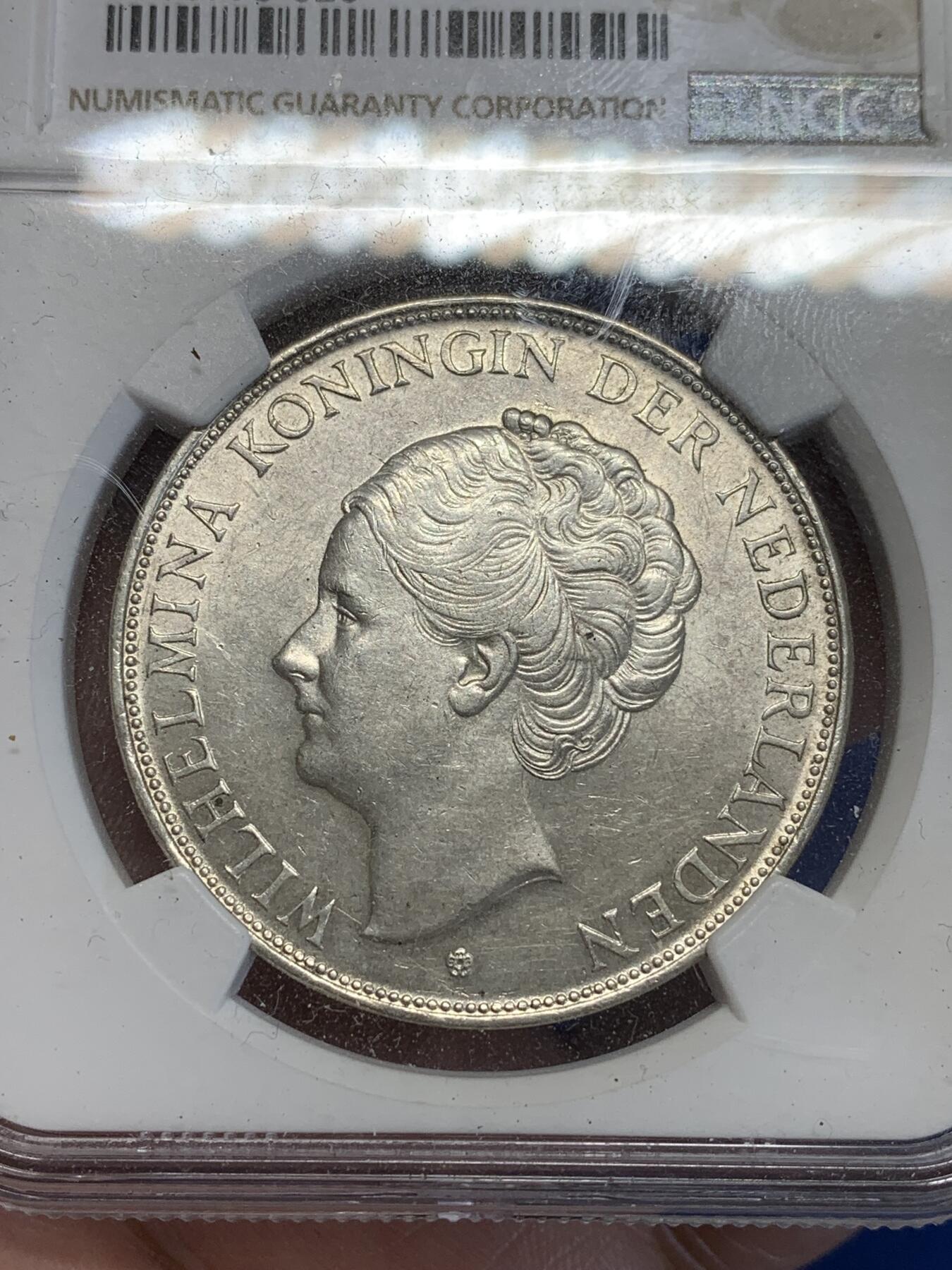 《竞宝斋》第285场- 周日，周一 2场连拍 （全场包邮） NGC MS63 荷兰1937年女王威廉明娜2.5盾银币