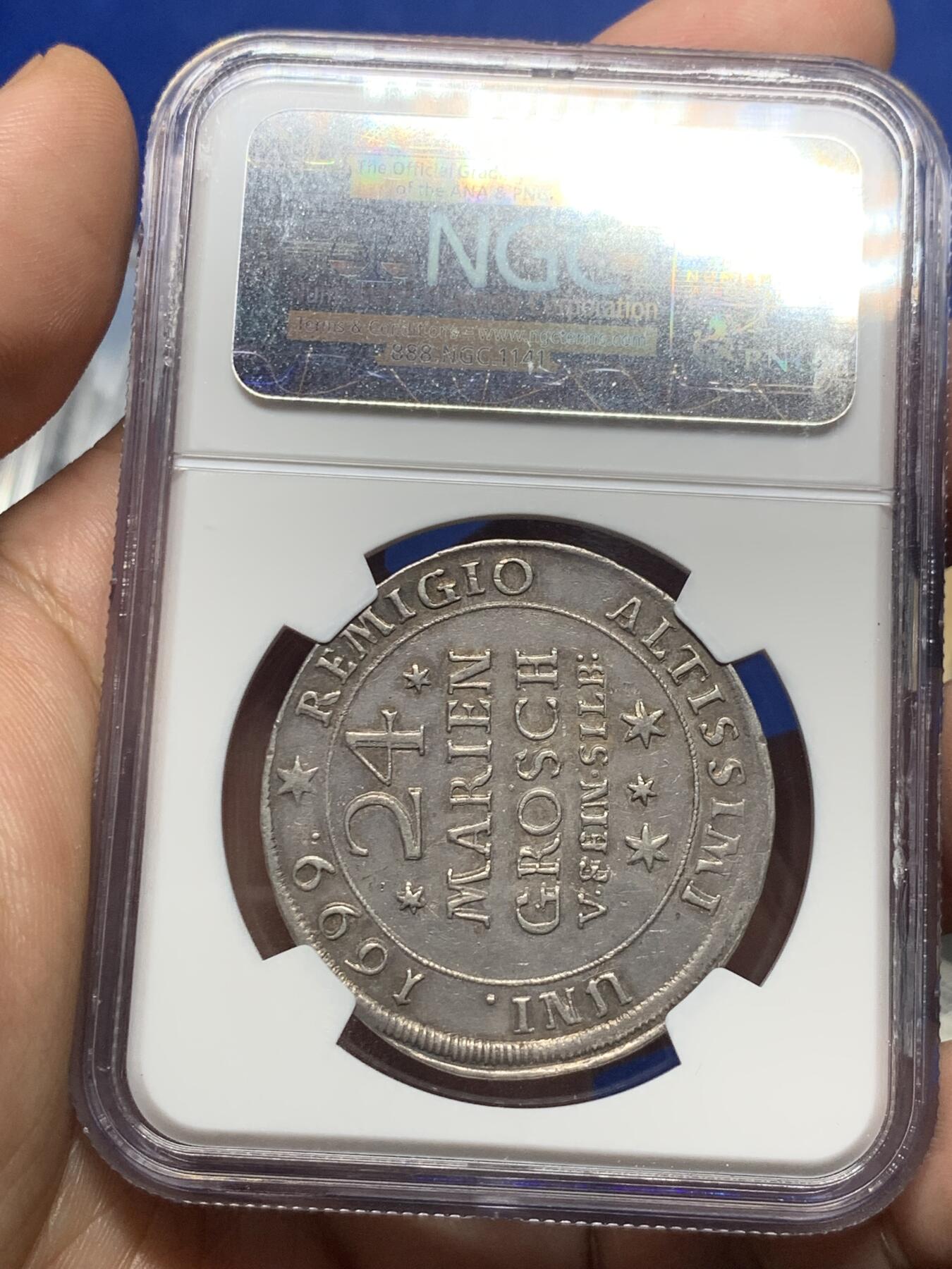 《竞宝斋》第285场- 周日，周一 2场连拍 （全场包邮） NGC AU50 德国1699年布伦瑞克-沃尔芬巴特尔24格罗申（1/2泰勒 )