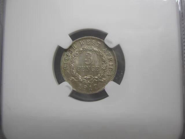 NGC-MS63英属西非1917年3便士银币