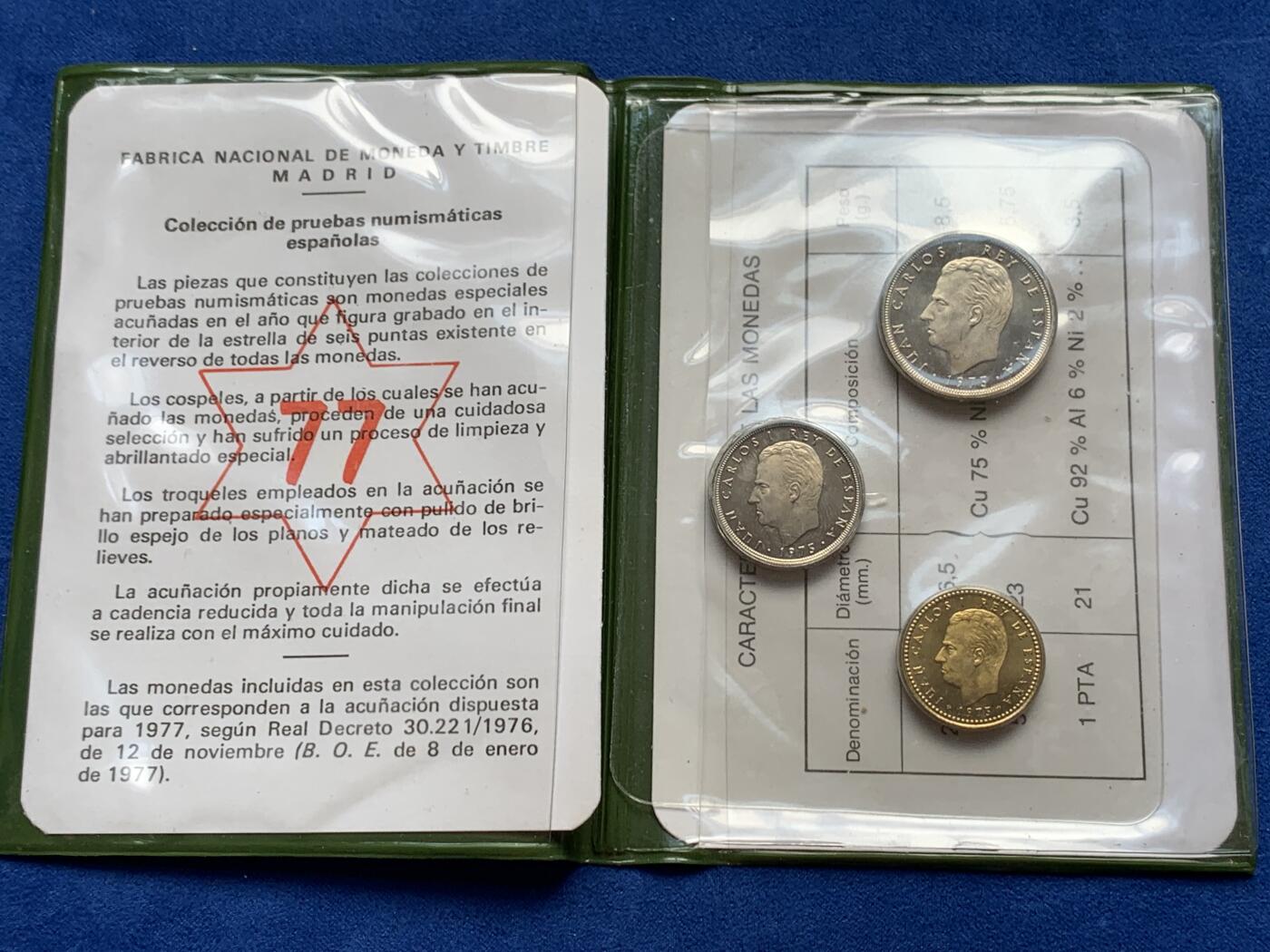 《竞宝斋》第285场- 周日，周一 2场连拍 （全场包邮） 册装 西班牙1975胡安卡洛斯一世3枚装套币