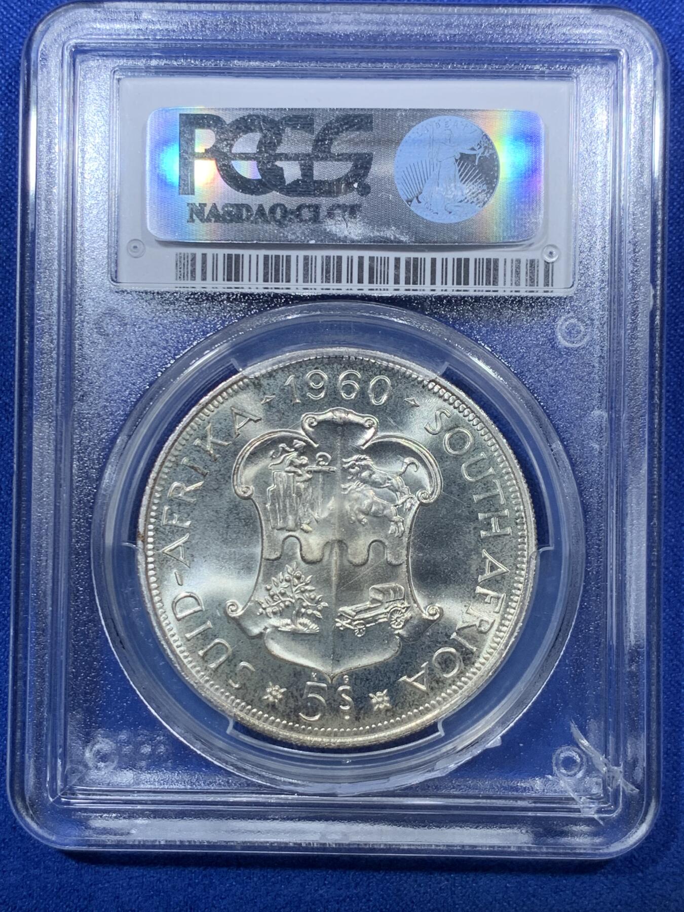 《竞宝斋》第285场- 周日，周一 2场连拍 （全场包邮） PCGS PL67 南非1960年5先令类精制高分银币 盒子有小裂 不影响密封