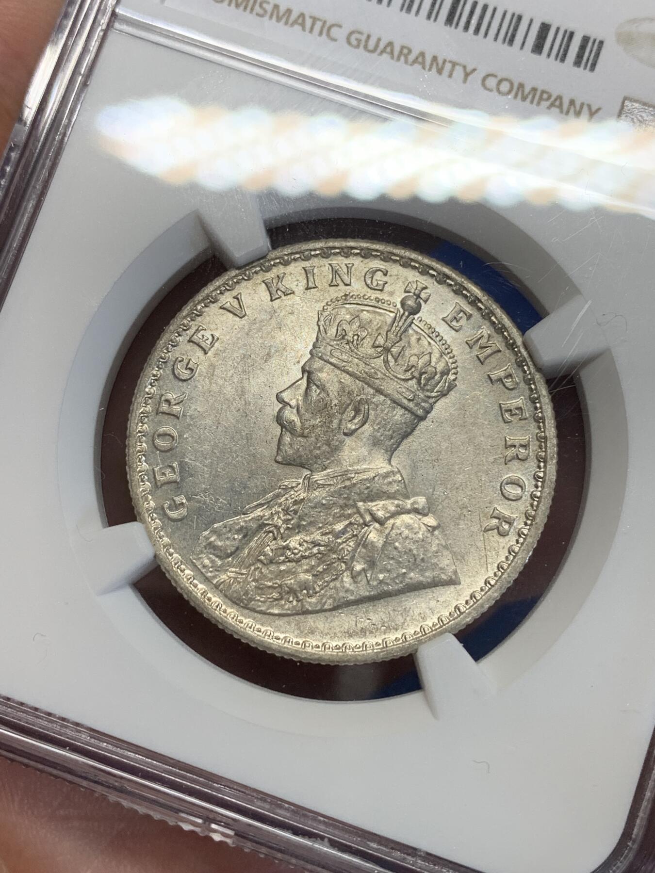 《竞宝斋》第285场- 周日，周一 2场连拍 （全场包邮） NGC AU55 英属印度 1918年 C版 乔五 1卢比银币