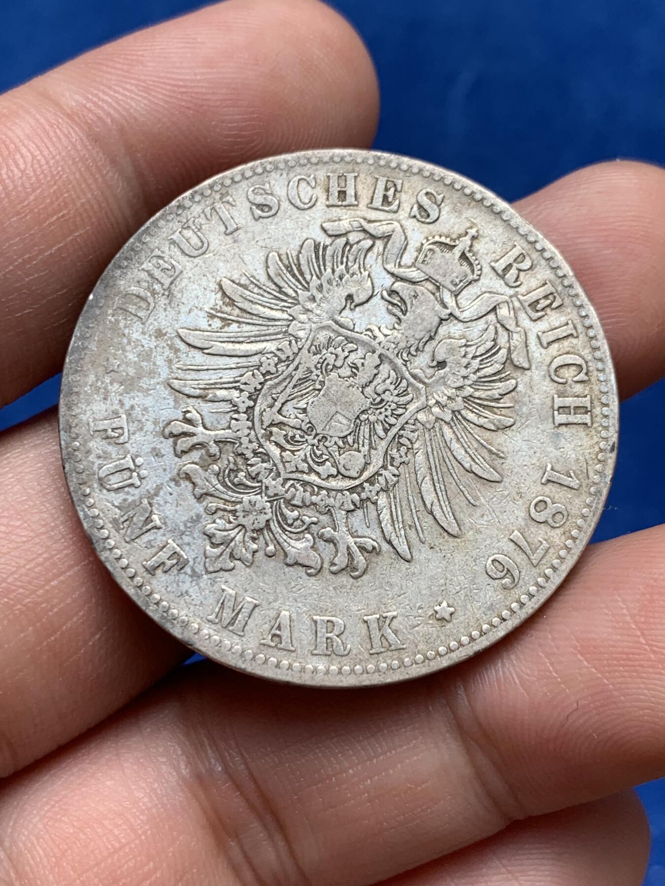 《竞宝斋》第285场- 周日，周一 2场连拍 （全场包邮） 德国1876年巴登大公5马克银币 细节见图