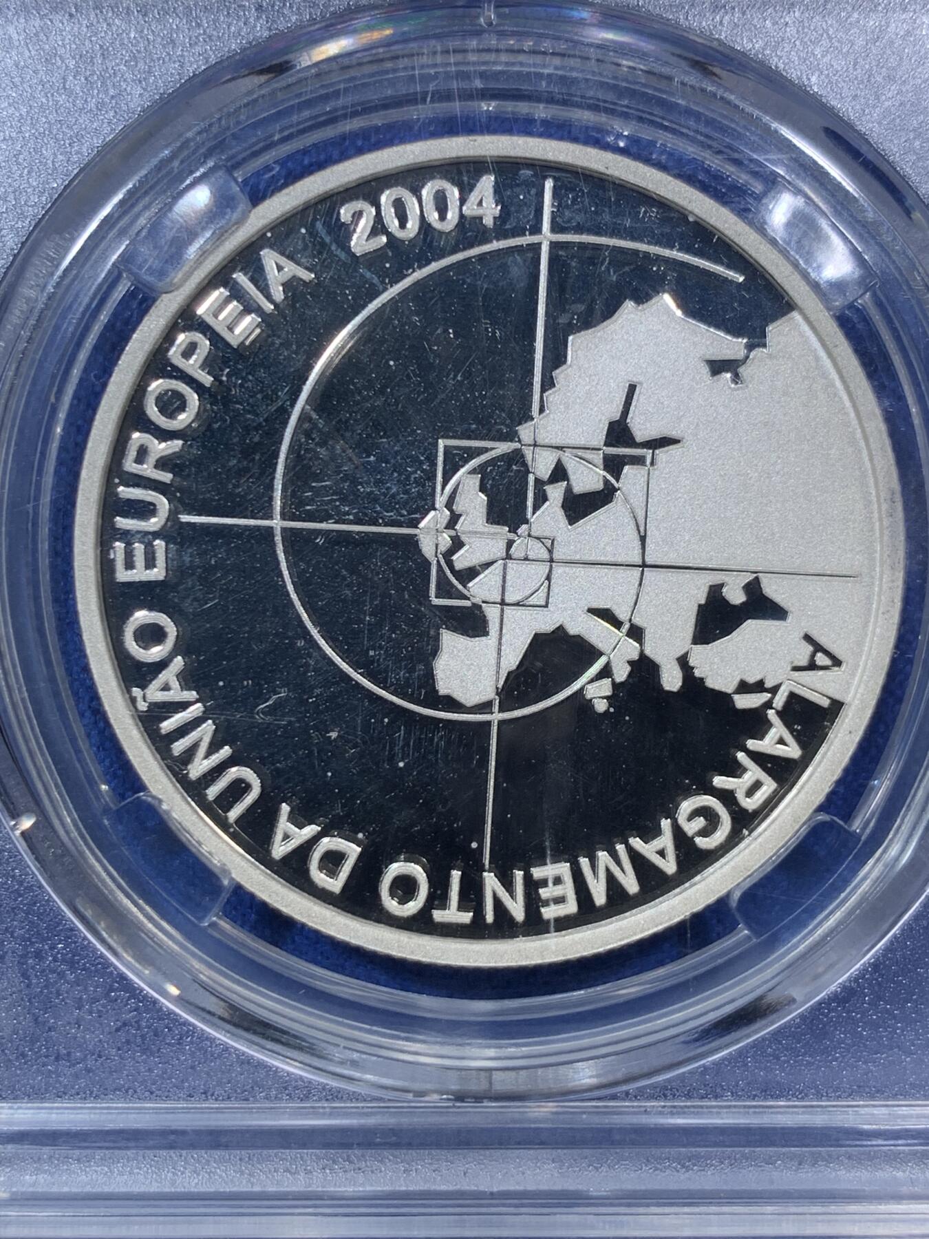 《竞宝斋》第285场- 周日，周一 2场连拍 （全场包邮） 保粹 PF69 葡萄牙2004欧盟货币区东扩图银币 1盎司925银