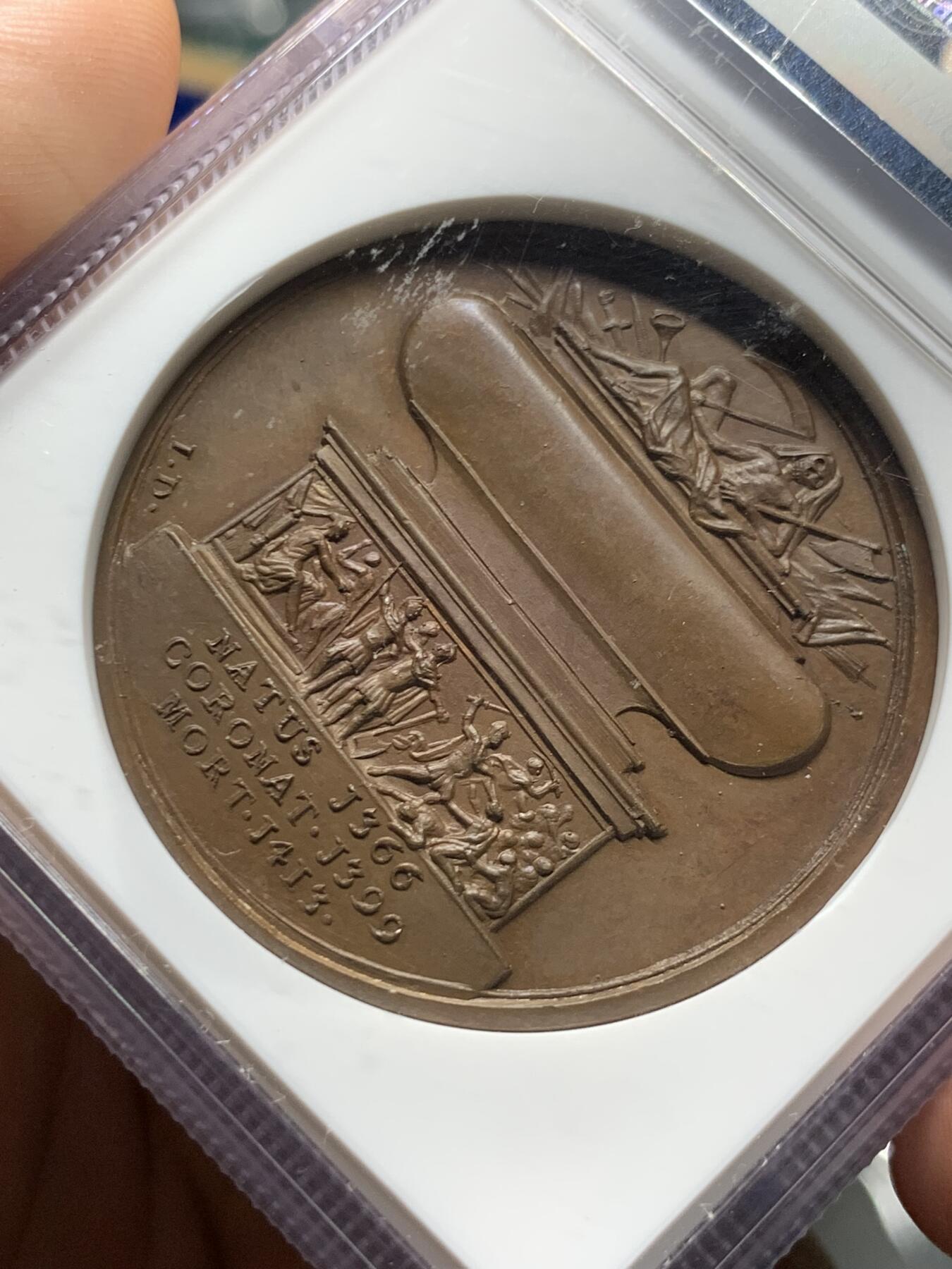 《竞宝斋》第285场- 周日，周一 2场连拍 （全场包邮） NGC MS64BN 英国1731英国君主15号纪念章 加厚盒装 NGC冠军分大铜章 亨利四世 高分精品 构图精妙 浮雕生动